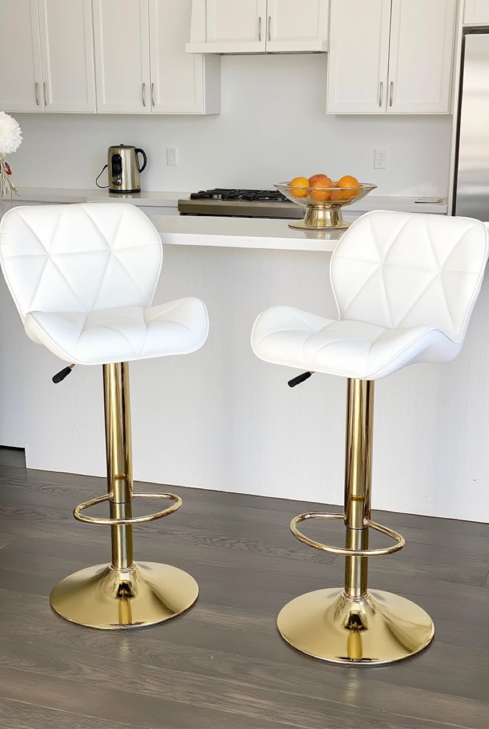 4 White Bar Stools with Gold Base - photo 4