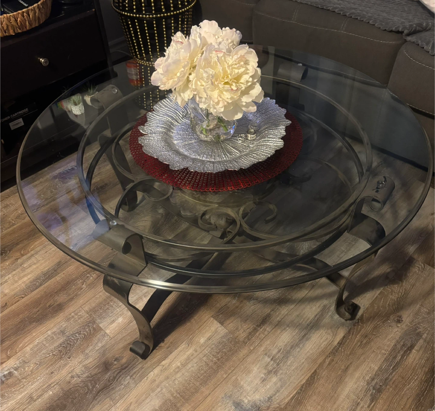 Round Glass Coffee Table with Metal Base