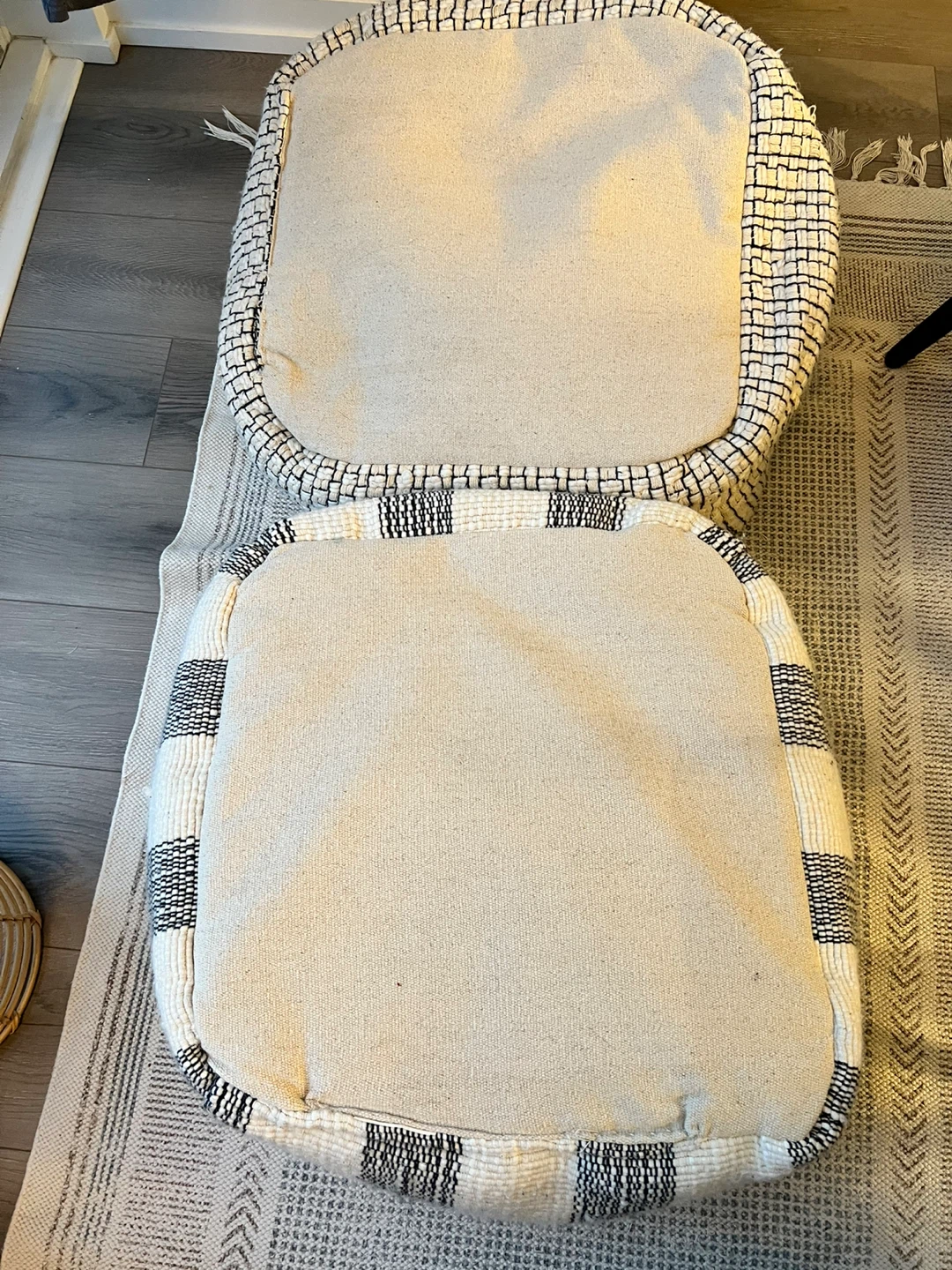 MOVING SALE! Pair of Textured Boho Poufs - photo 3