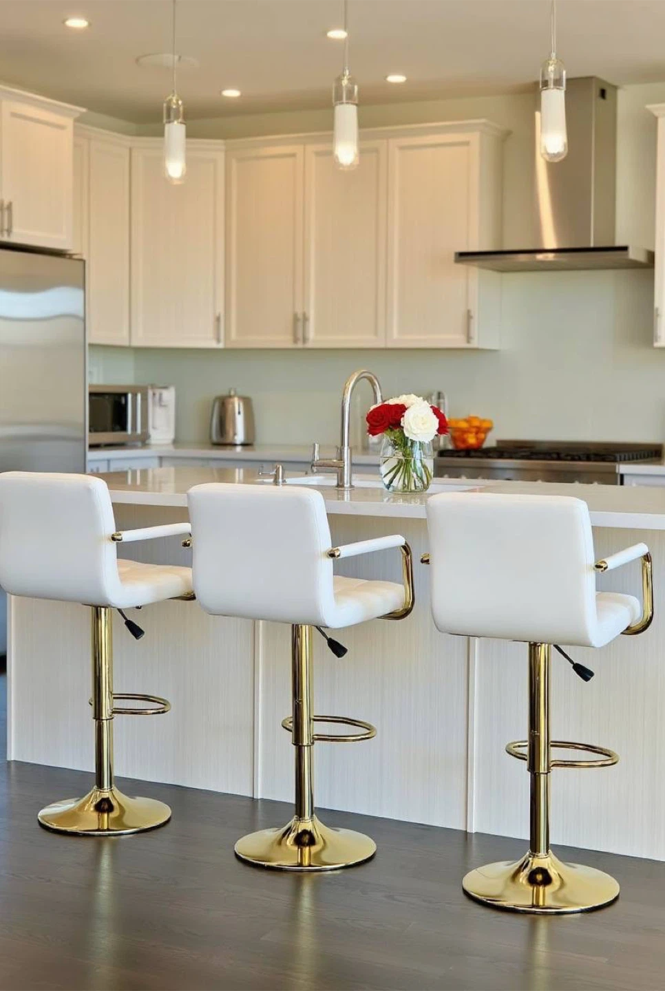 6 White Bar Stools with Gold Base - photo 3