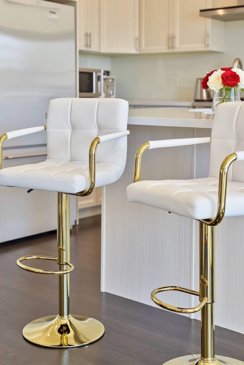 6 White Bar Stools with Gold Base - photo 4