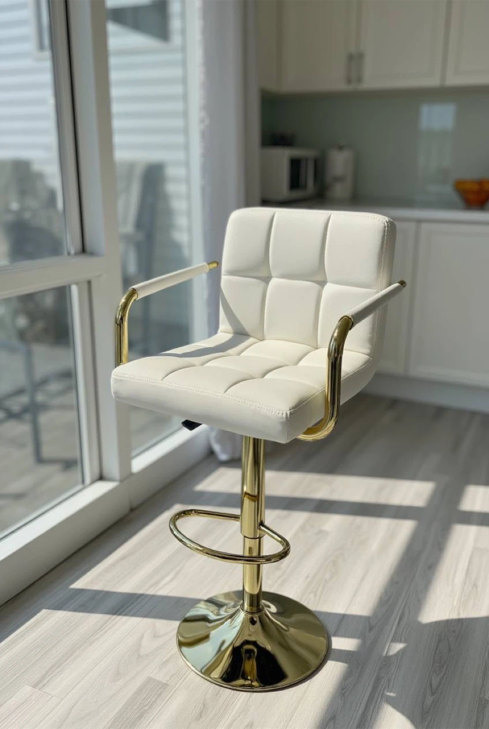 6 White Bar Stools with Gold Base - photo 5
