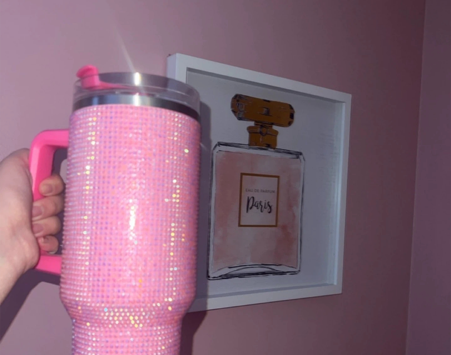 Pink Rhinestone Tumbler with Handle