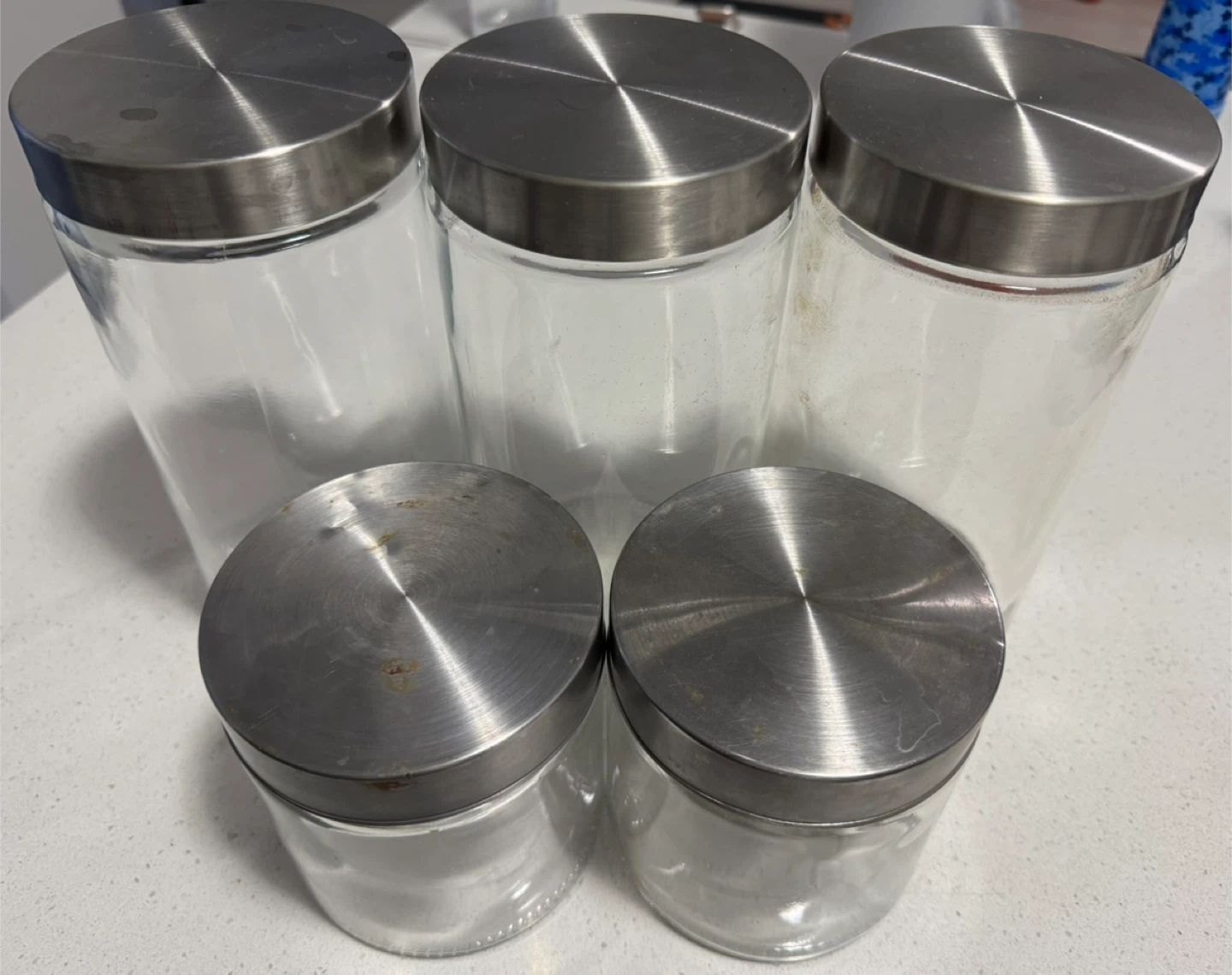 Set of 5 Glass Storage Jars with Stainless Steel Lids