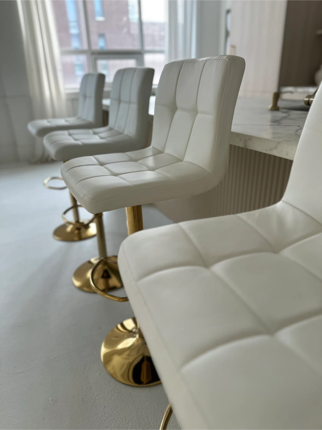 4 White Adjustable Bar Stools with Gold Base - photo 5