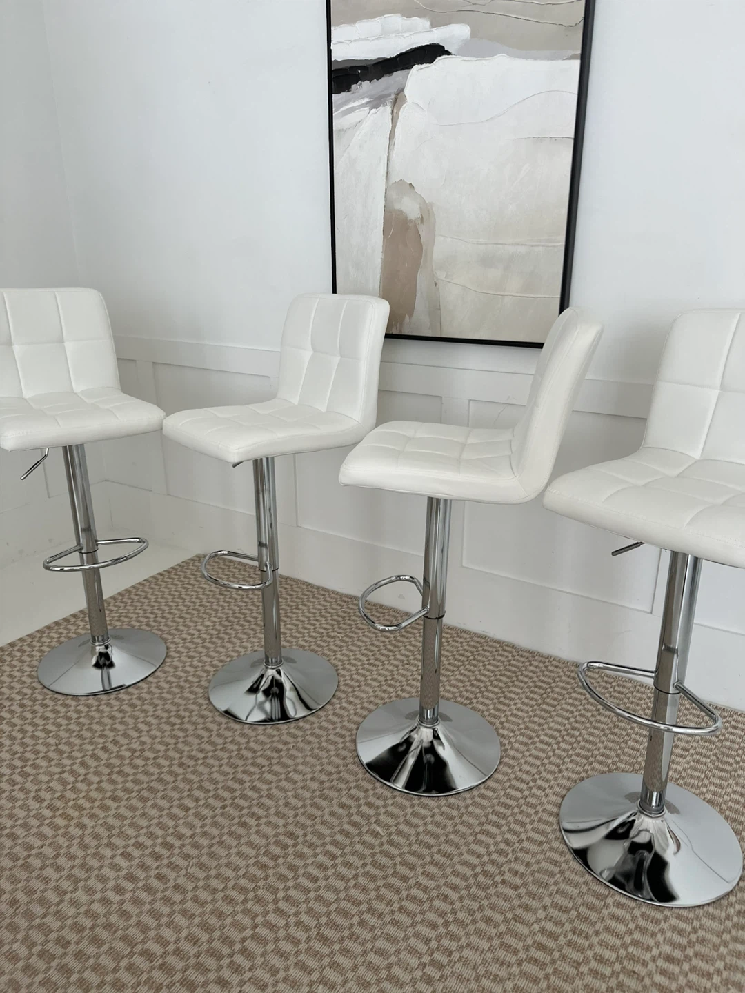 4 White Adjustable Bar Stools