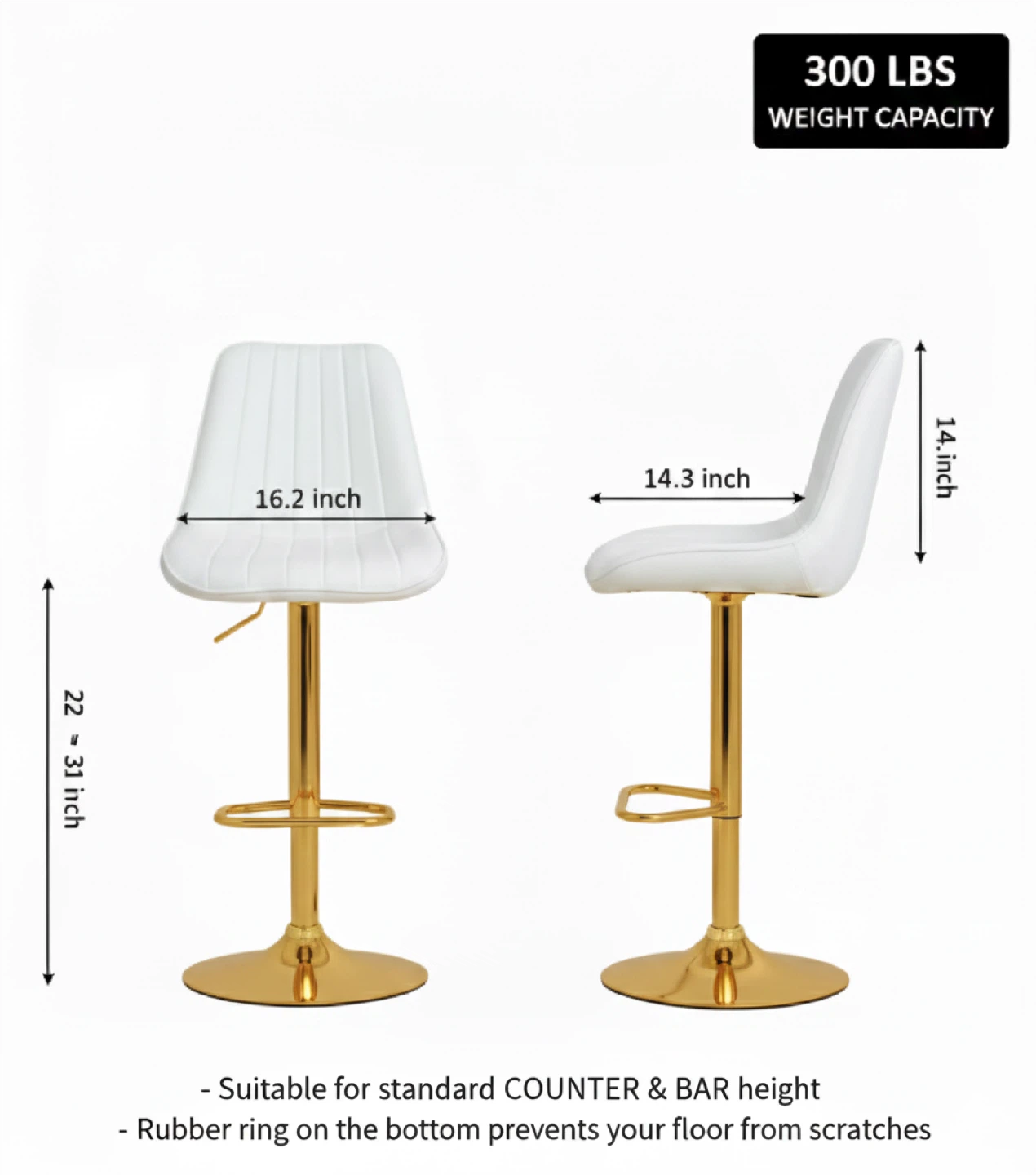 4 White Adjustable Bar Stools with Gold Base - photo 4