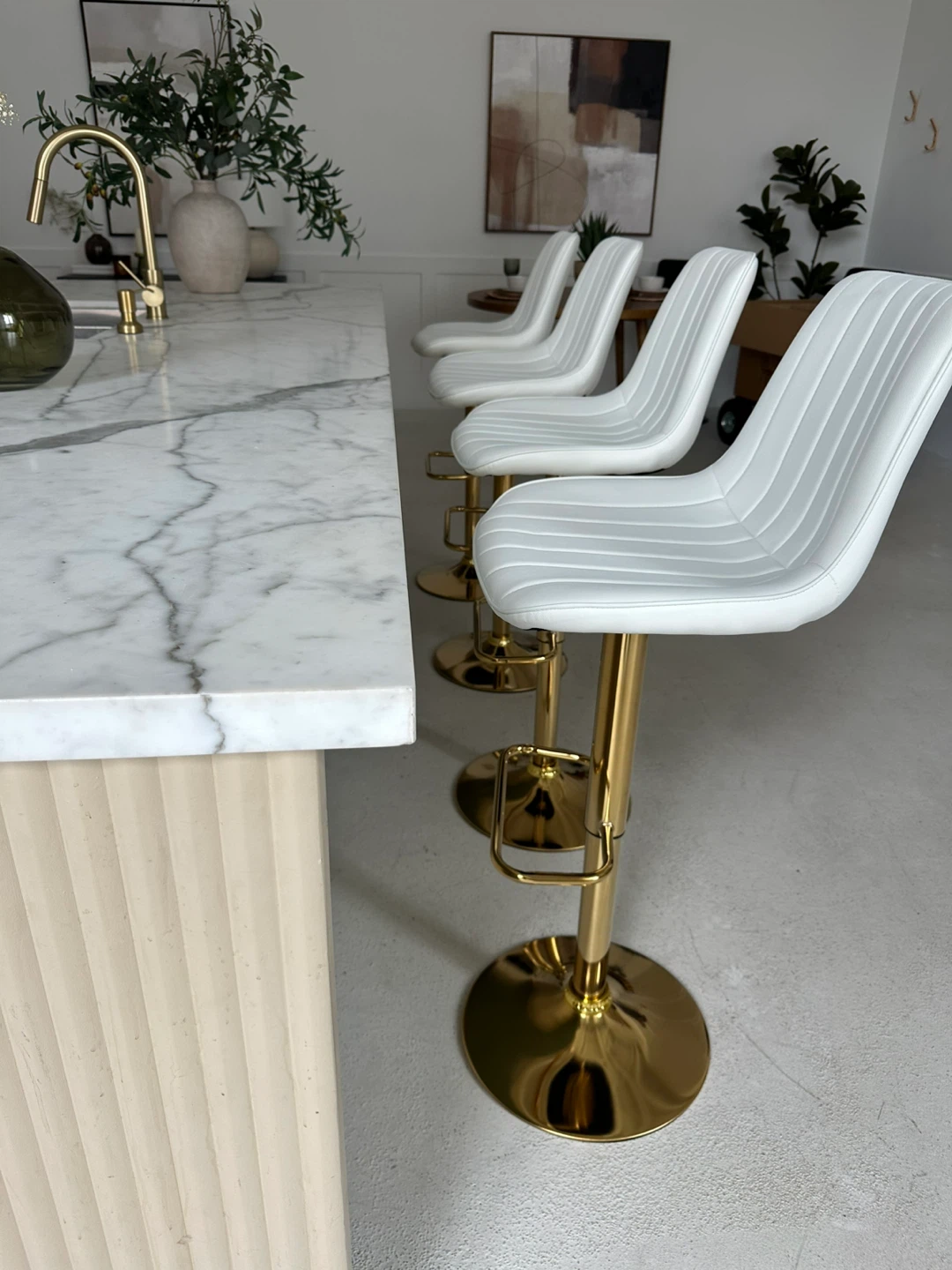 4 White Adjustable Bar Stools with Gold Base - photo 2
