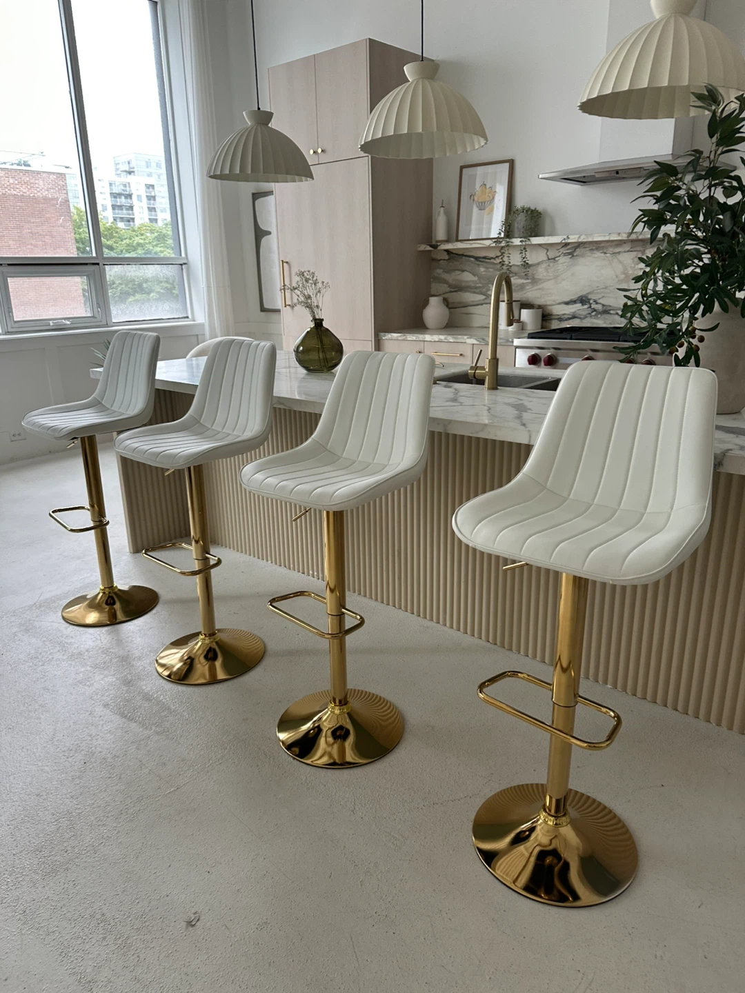 4 White Adjustable Bar Stools with Gold Base - photo 5