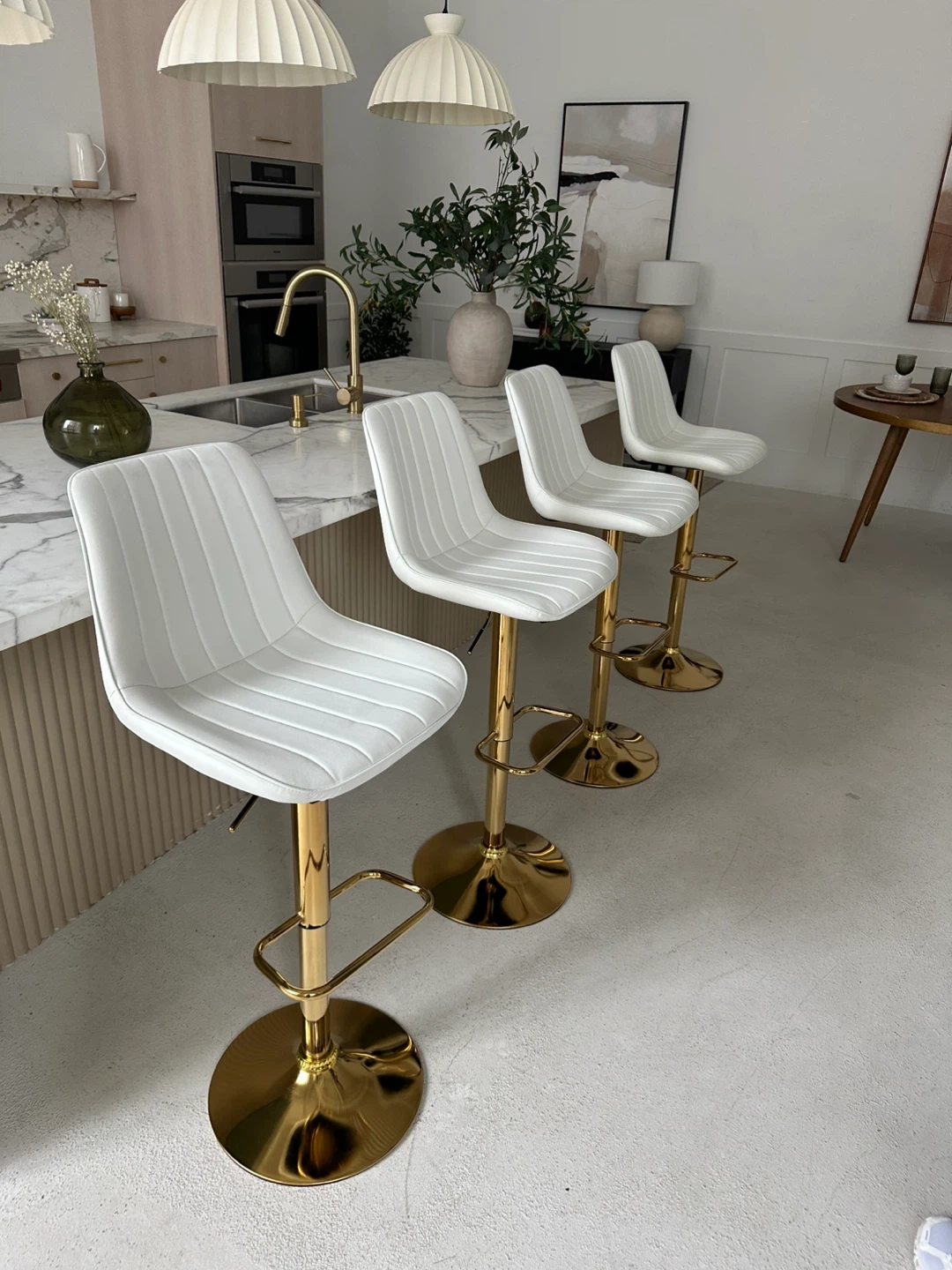 4 White Adjustable Bar Stools with Gold Base - photo 3