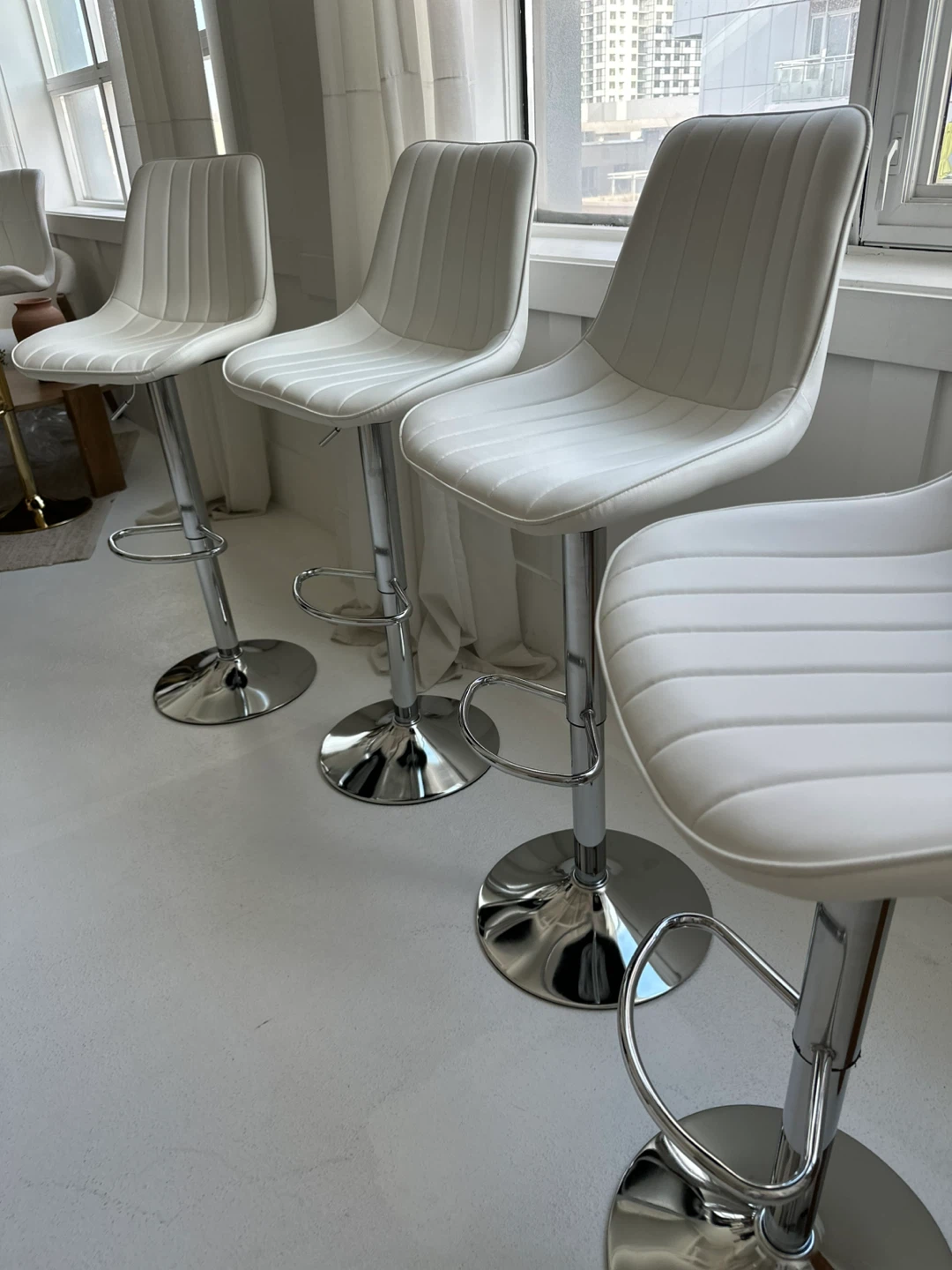 4 White Adjustable Bar Stools