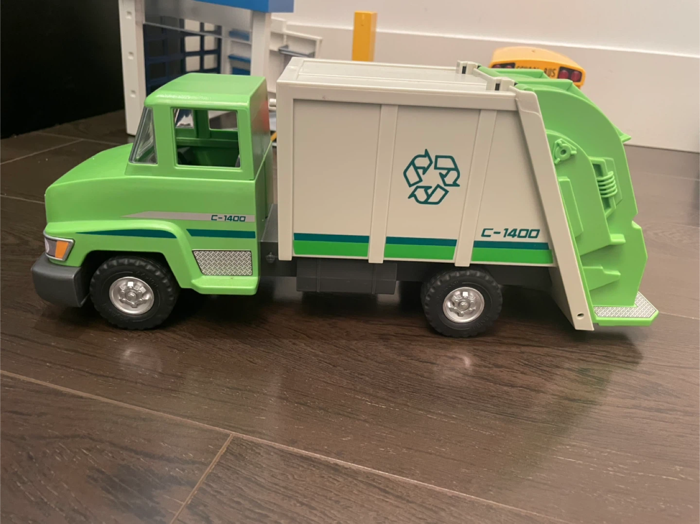 Playmobil Green and White Garbage Truck Toy C-1400