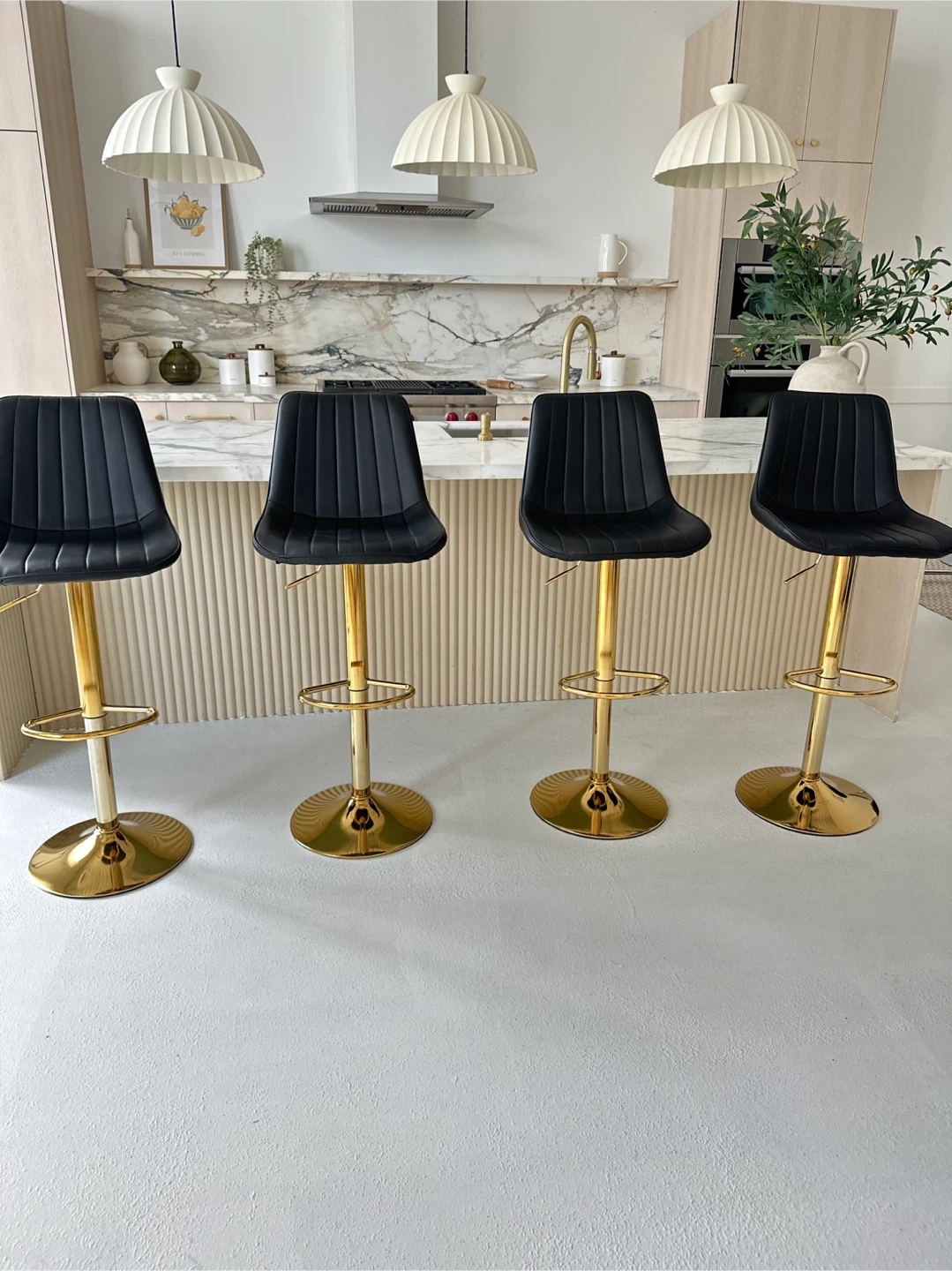 4 Black Bar Stools with Gold Base