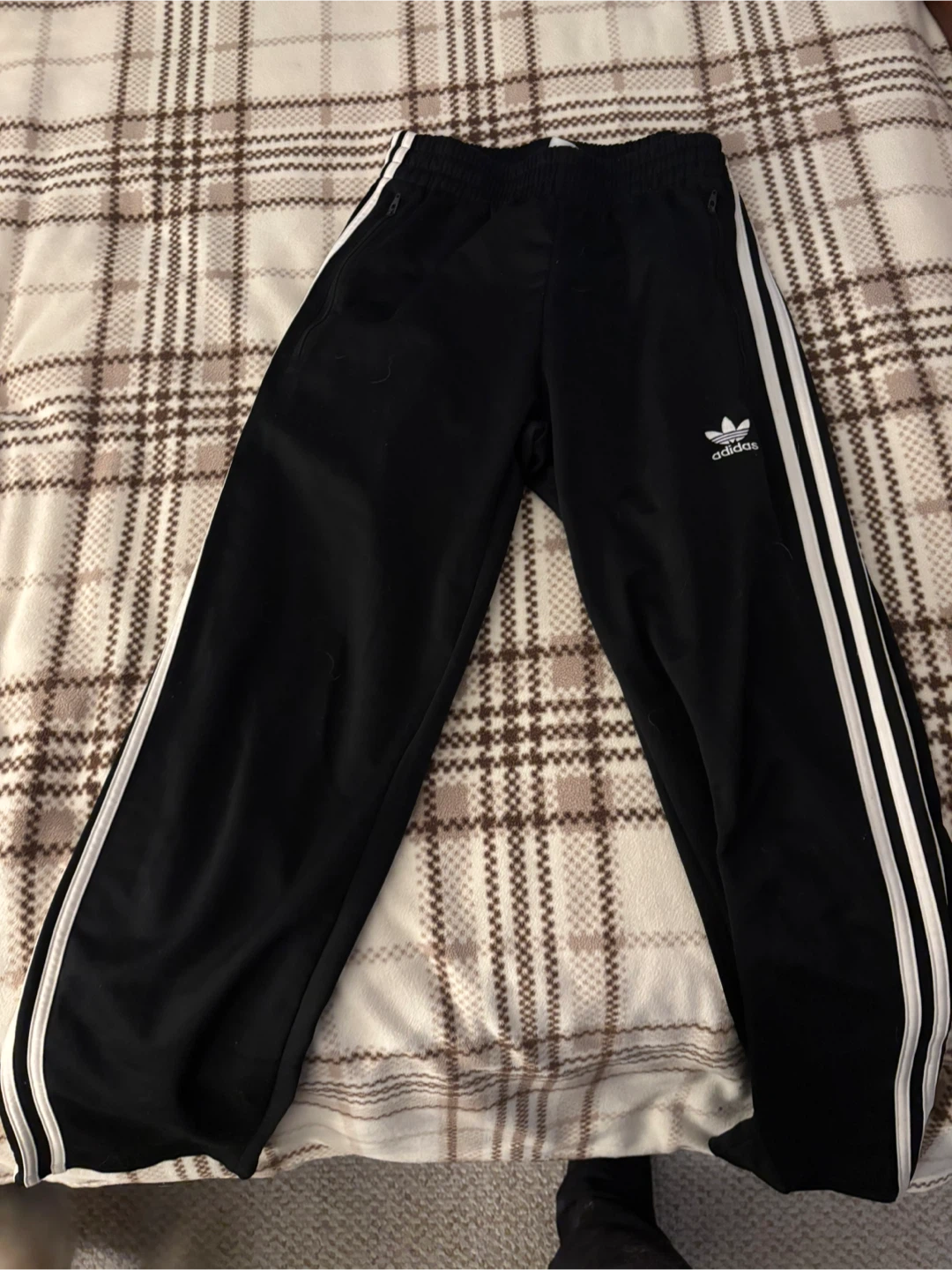 Adidas Black Track Pants with White Stripes