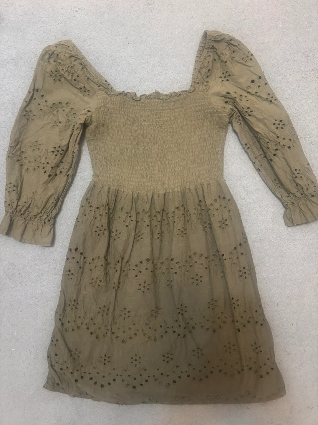 Eyelet Smocked Square Neck Dress - S