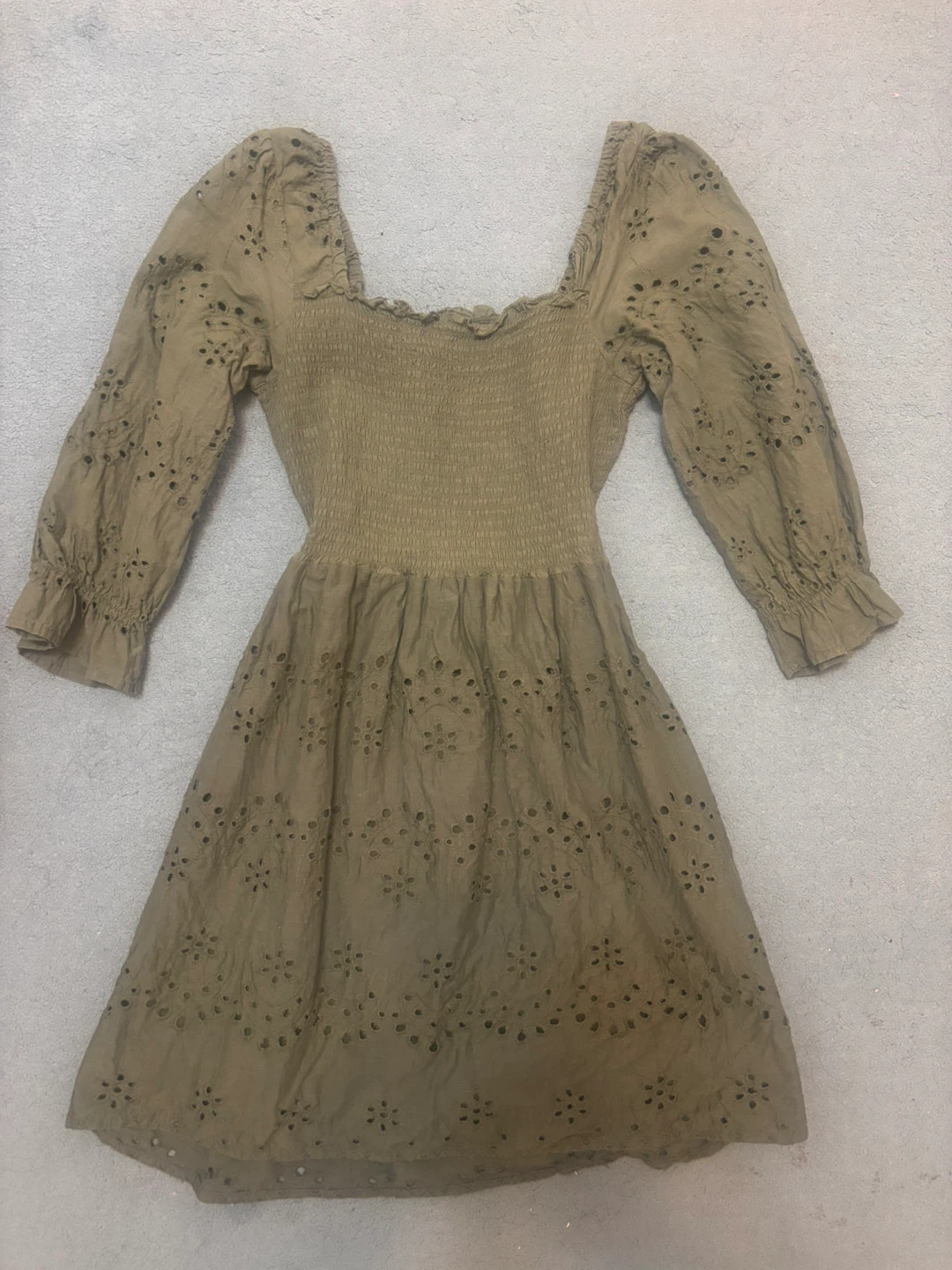 Eyelet Smocked Square Neck Dress - S - photo 2
