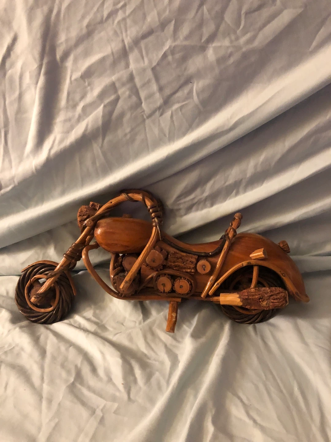 Hand Carved Wooden Motorcycle Sculpture