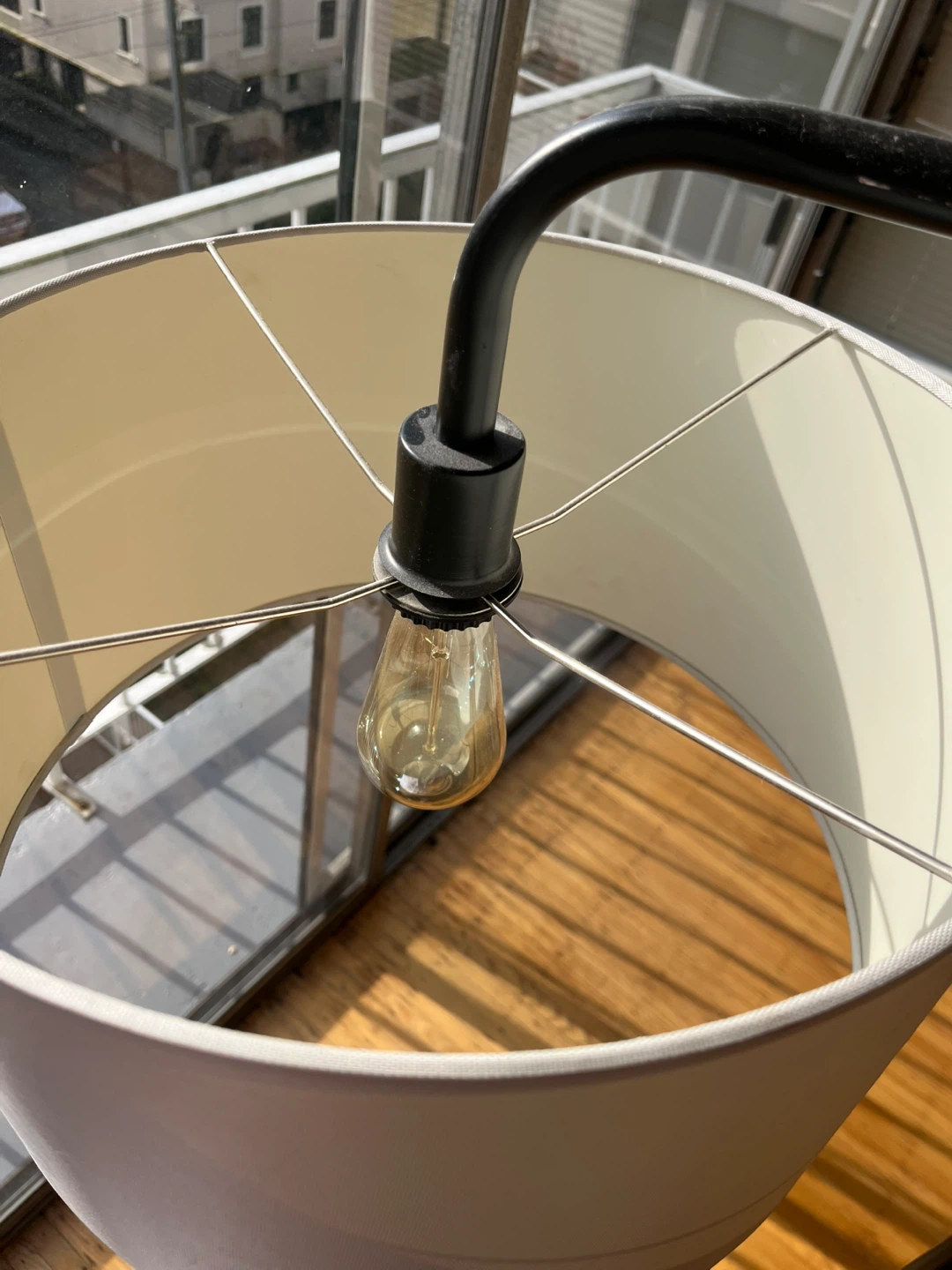Black Arc Floor Lamp with Beige Drum Shade - photo 4
