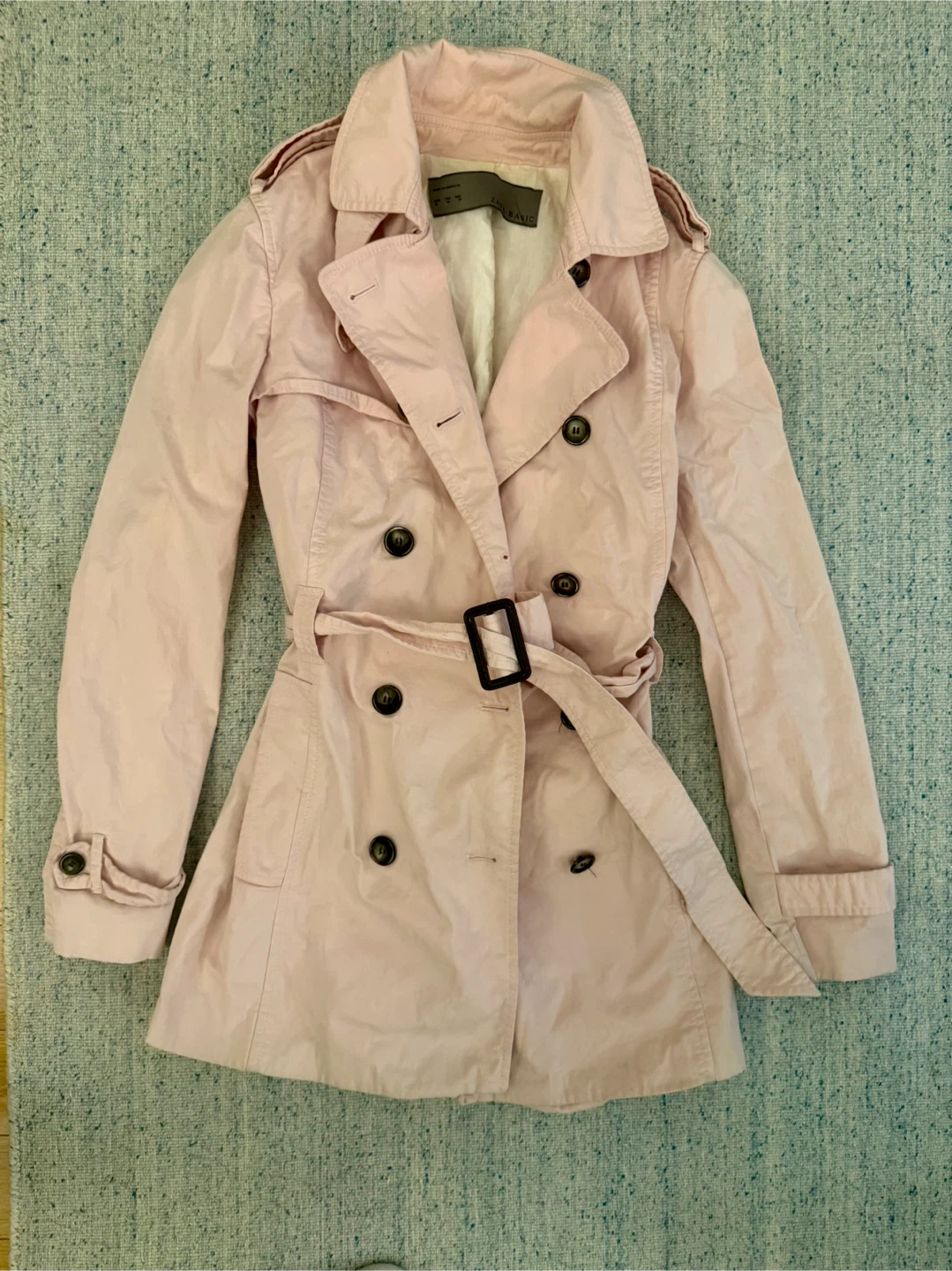Pink Double-Breasted Trench Coat with Belt