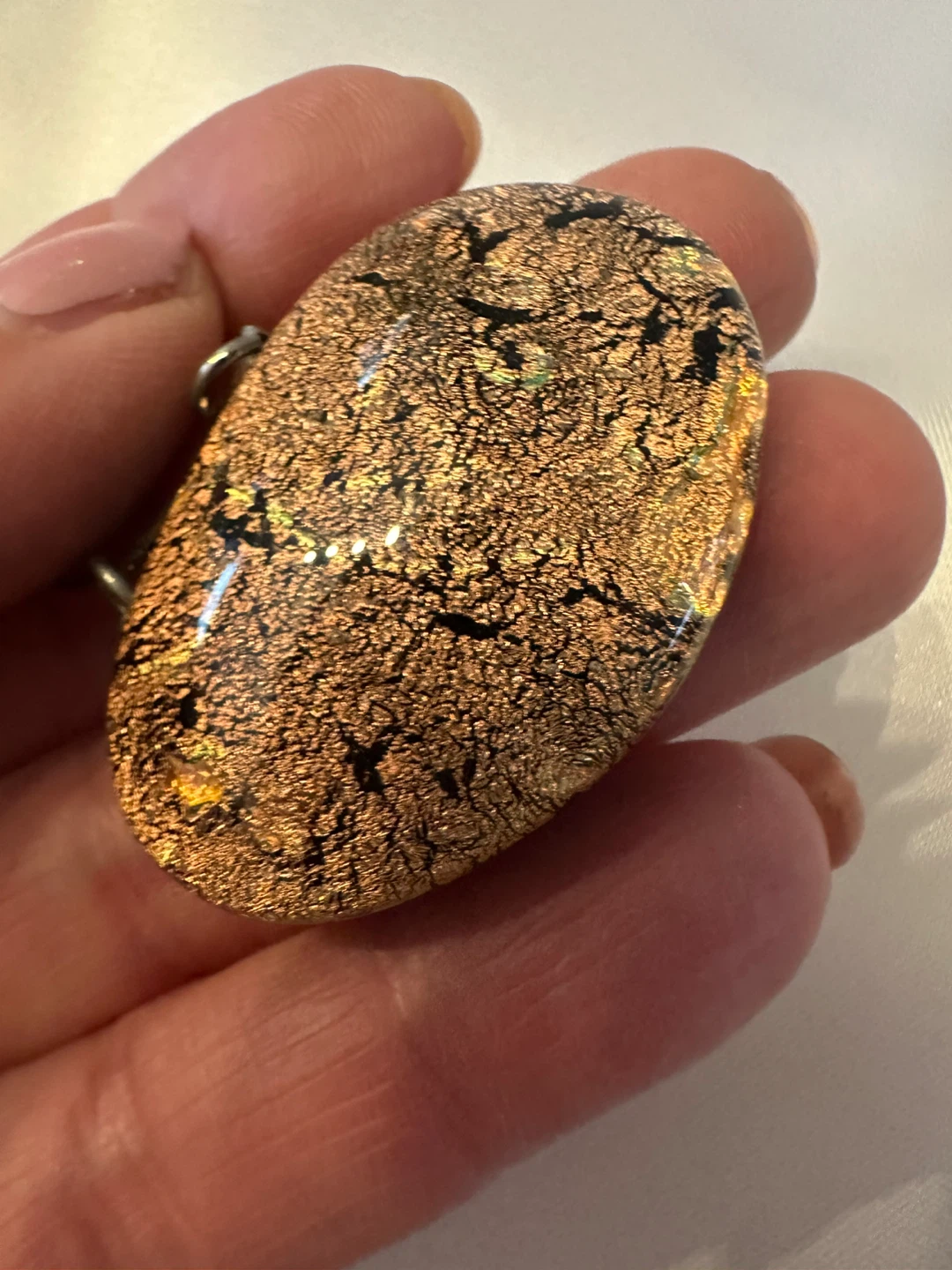 Oval Murano Glass Pendant Necklace with Copper Leaf Inclusions - photo 4