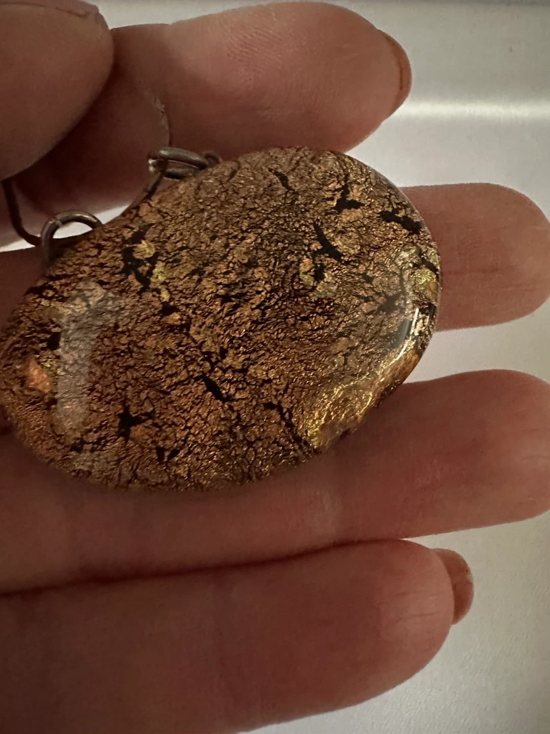 Oval Murano Glass Pendant Necklace with Copper Leaf Inclusions - photo 2