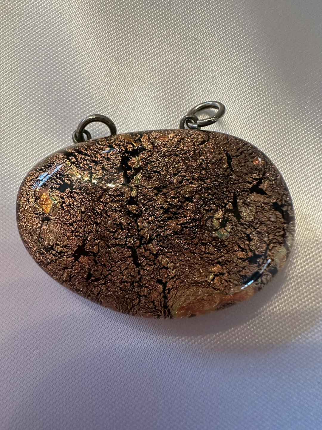 Oval Murano Glass Pendant Necklace with Copper Leaf Inclusions - photo 3