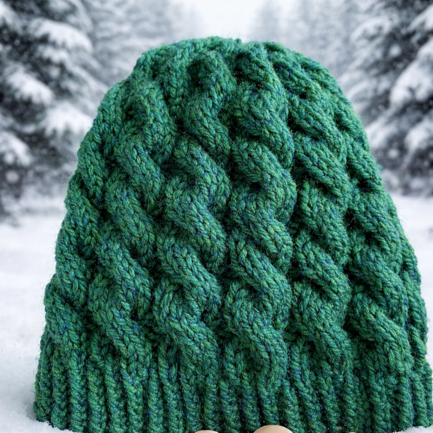 Green Knitted Beanie Hat