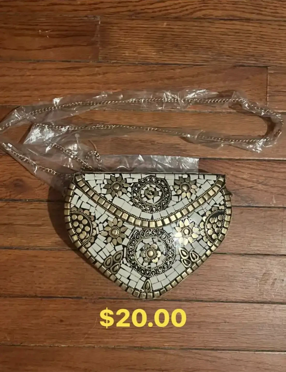 Decorative Metal Clutch with Chain Strap