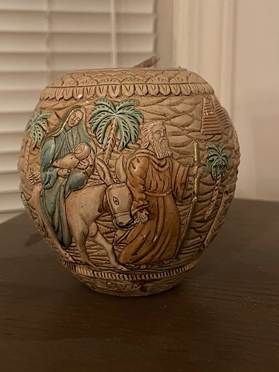 Carved Nativity Scene Round Candle