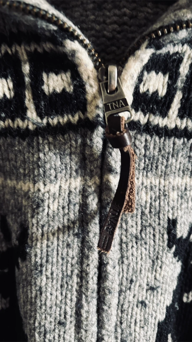 TNA Grey Moose Pattern Zip-Up Sweater - Medium - photo 5