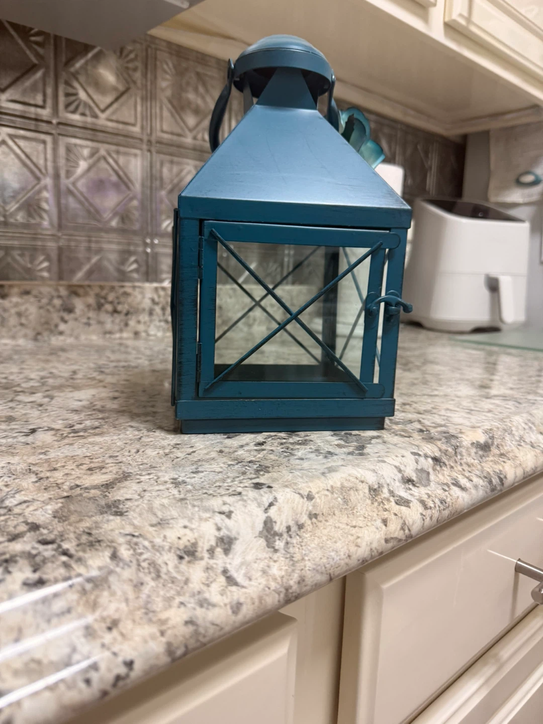 Teal Decorative Lantern with Flower Accent - photo 2