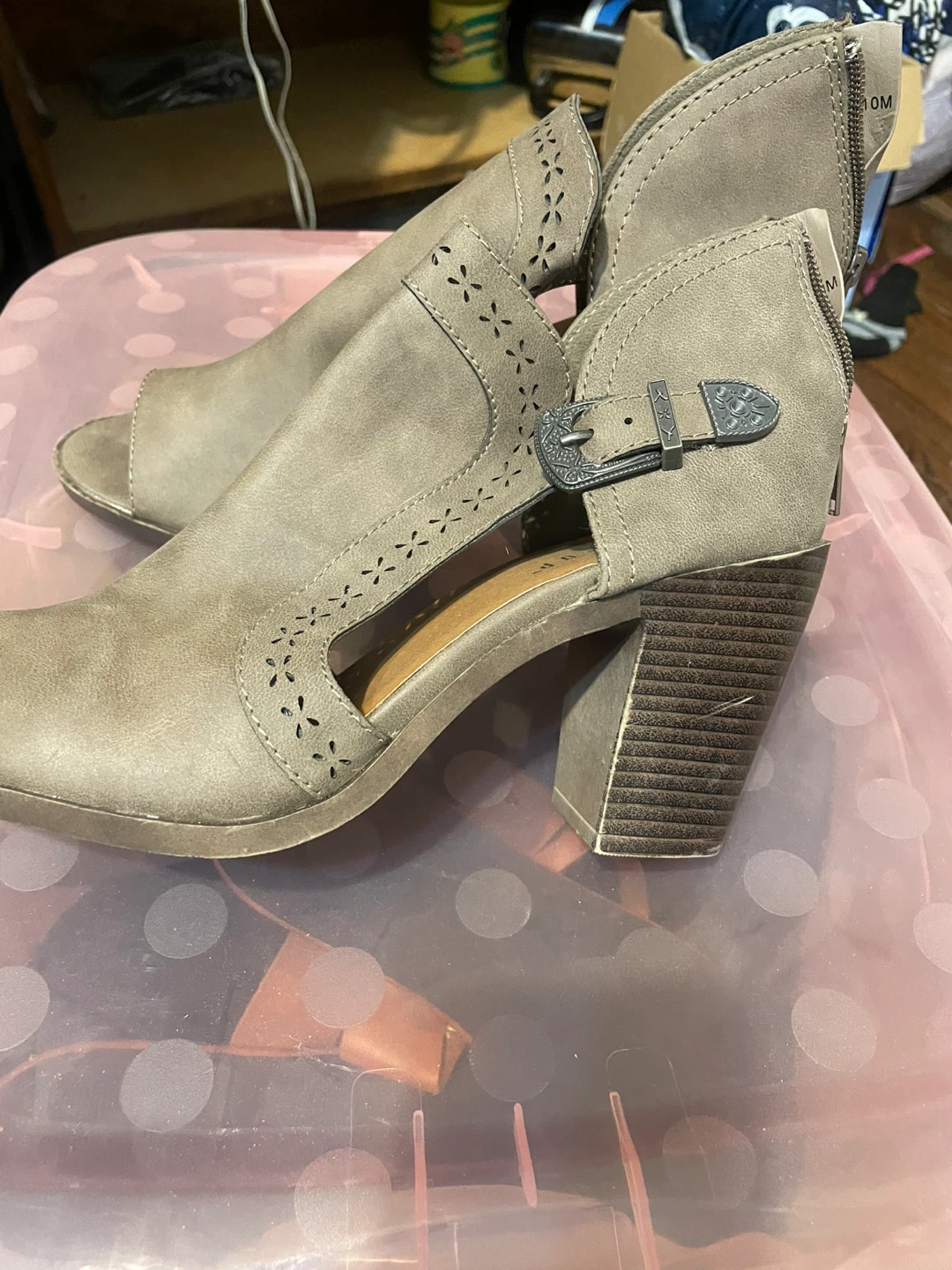Women's Gray Peep-Toe Booties