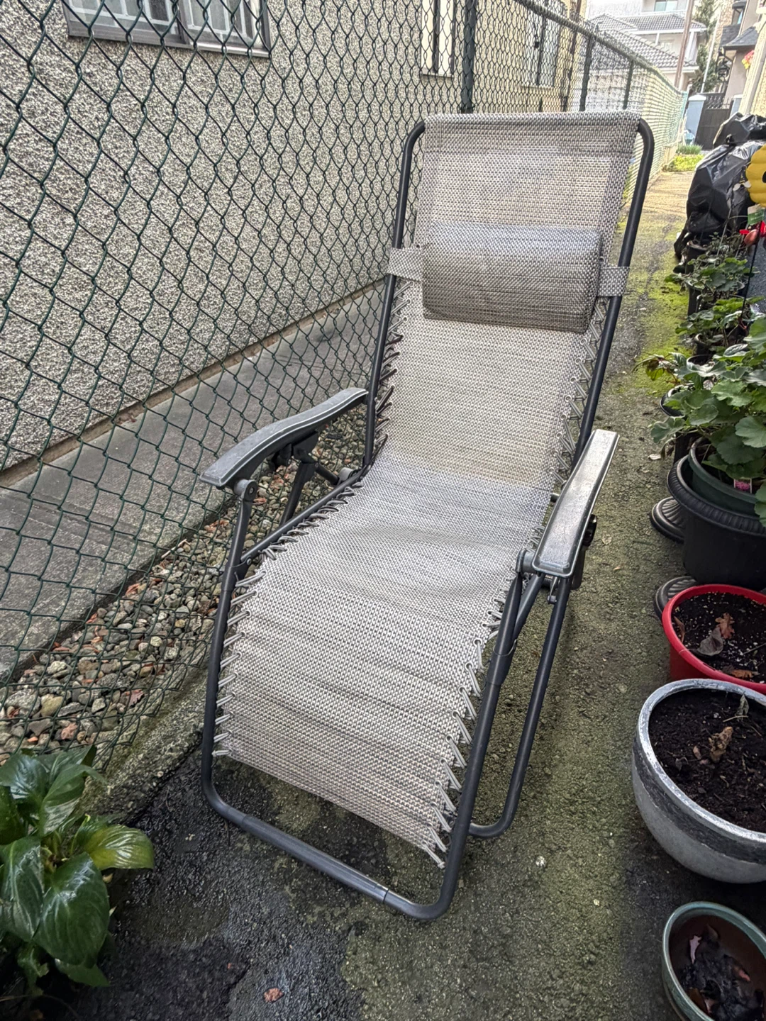 Grey Folding Lounger Chair with Headrest