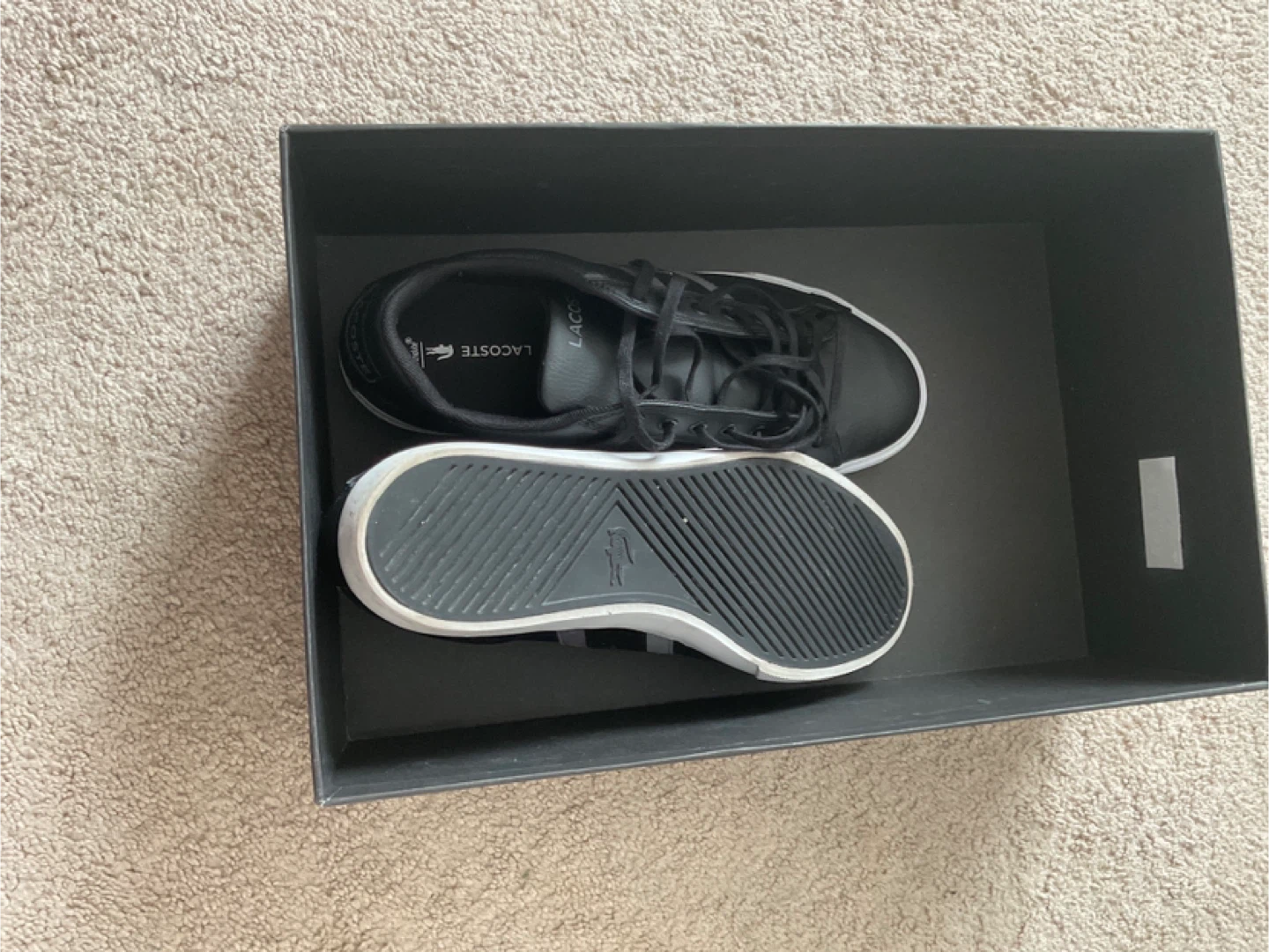 Lacoste Men's Black Leather Sneakers with Grey Stripes