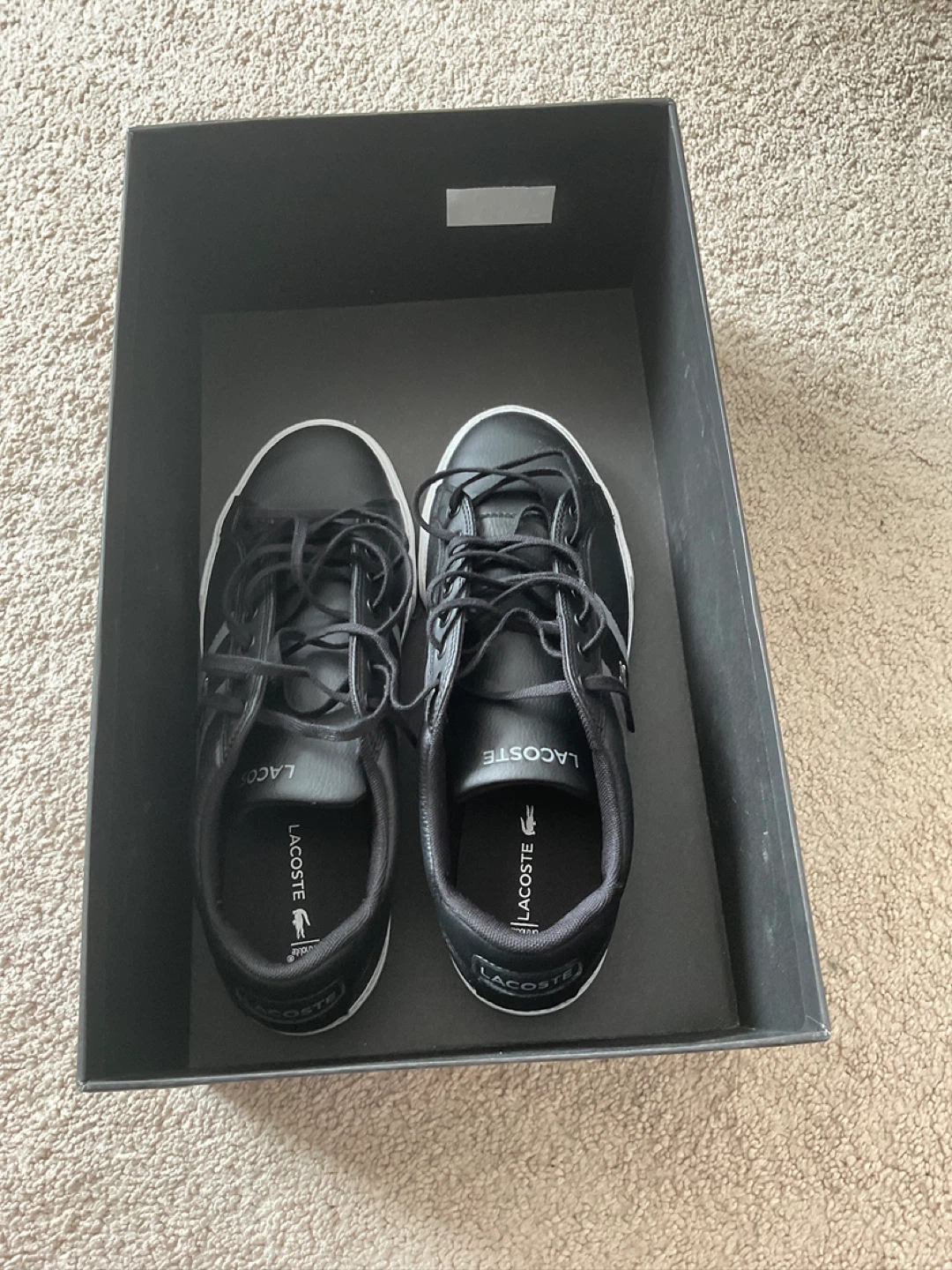 Lacoste Men's Black Leather Sneakers with Grey Stripes - photo 3