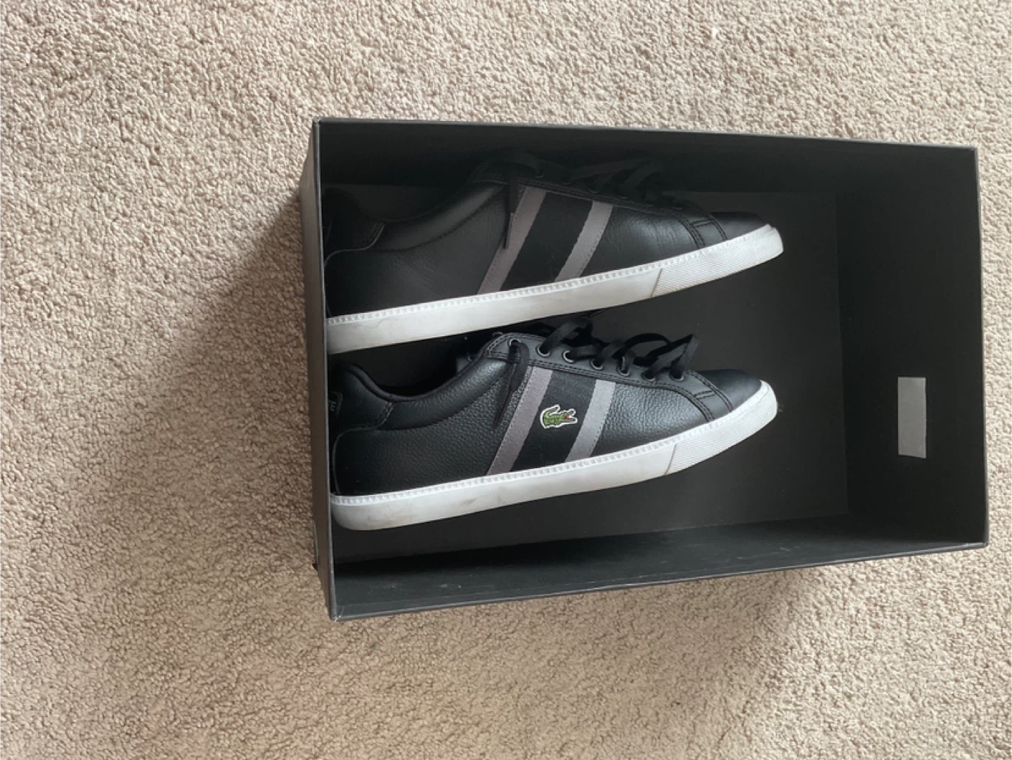 Lacoste Men's Black Leather Sneakers with Grey Stripes - photo 2