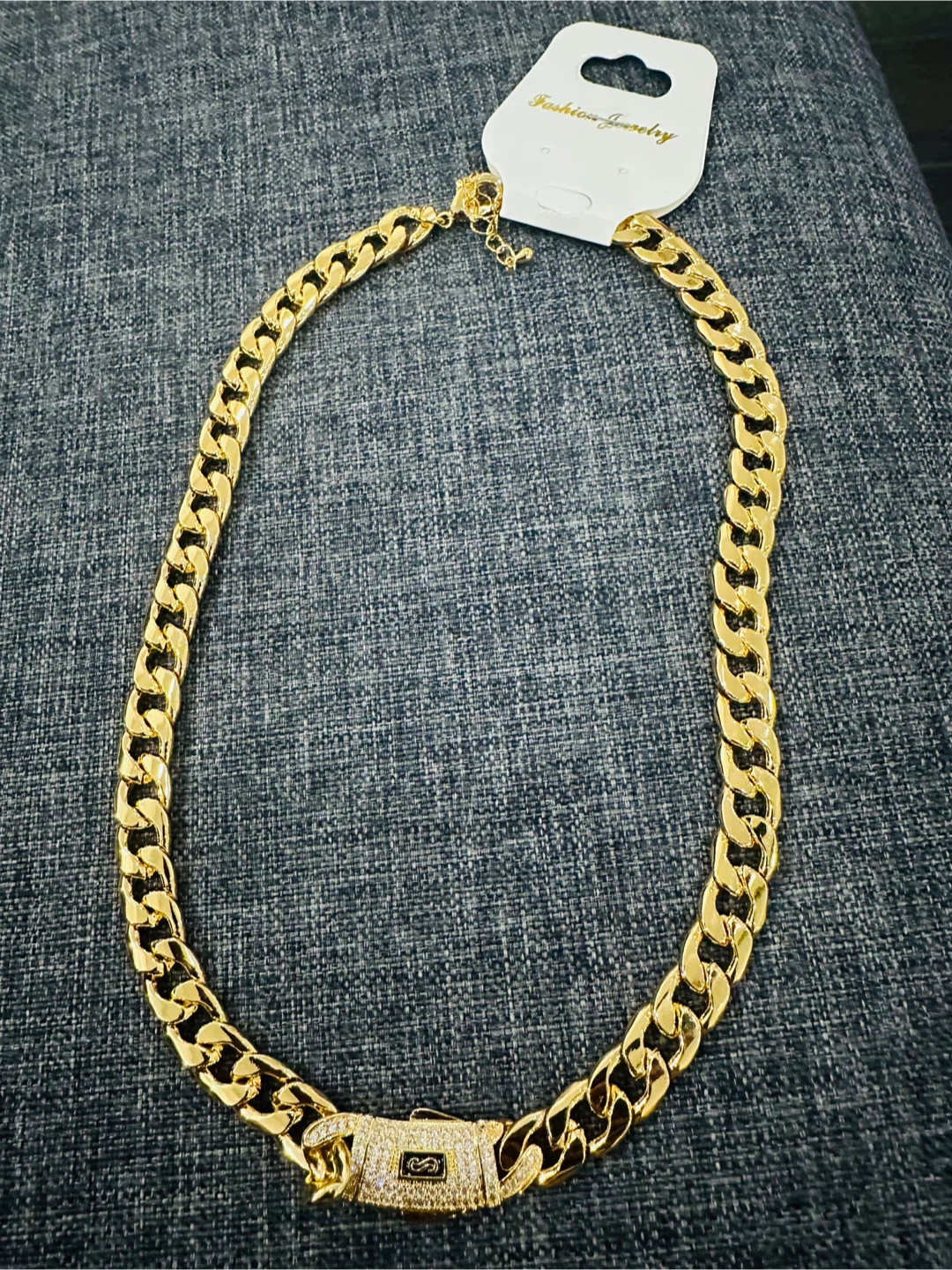 Gold Cuban Link Chain Necklace with Paved Clasp