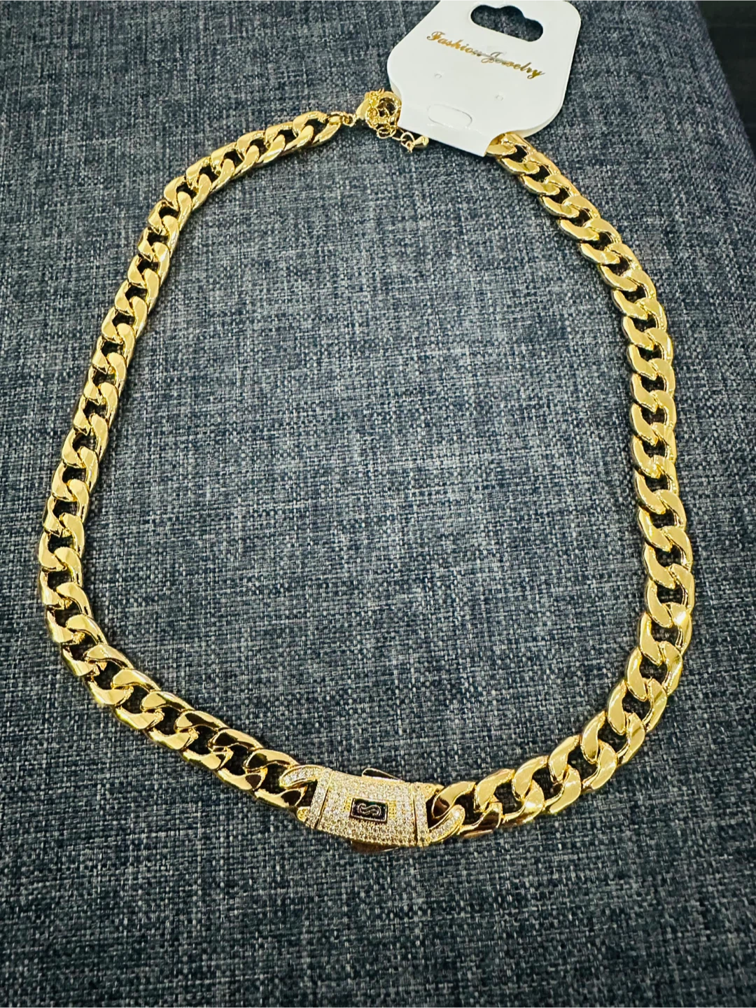 Gold Cuban Link Chain Necklace with Paved Clasp - photo 2