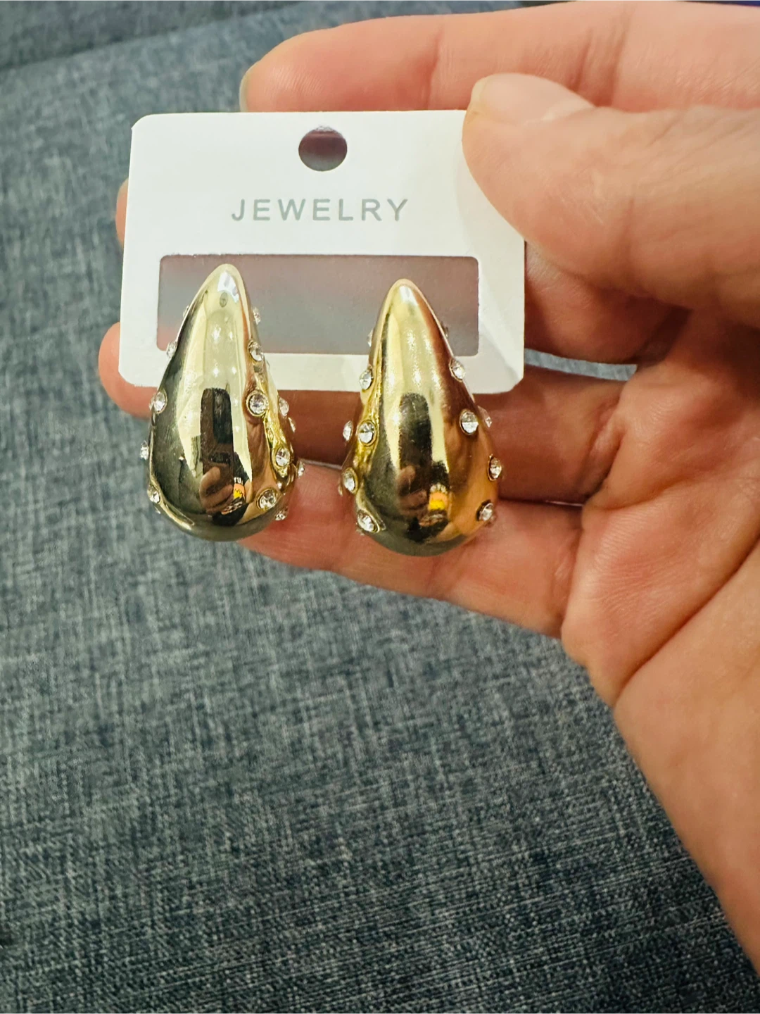 Gold Teardrop Earrings with Rhinestones