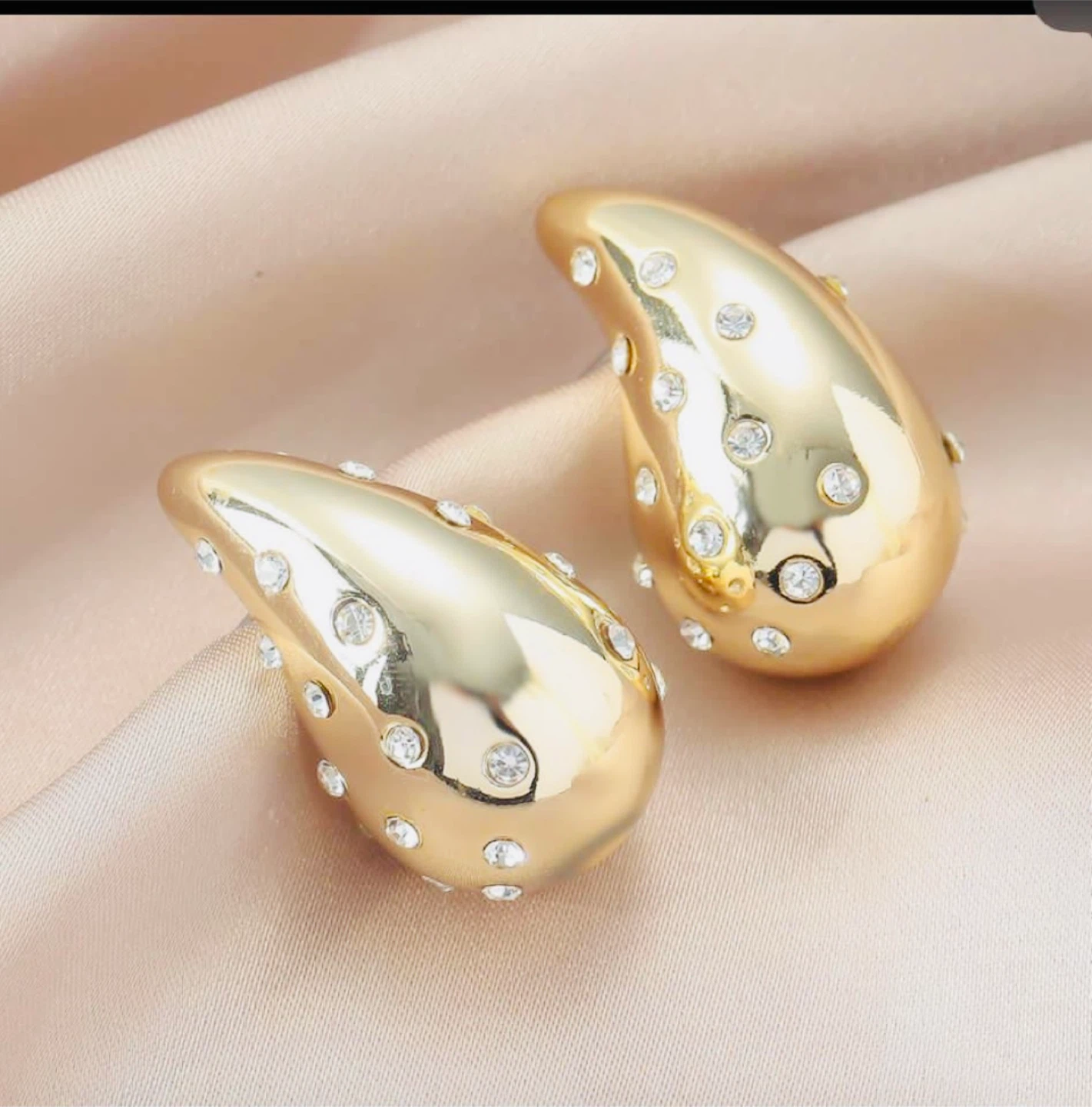 Gold Teardrop Earrings with Rhinestones - photo 2
