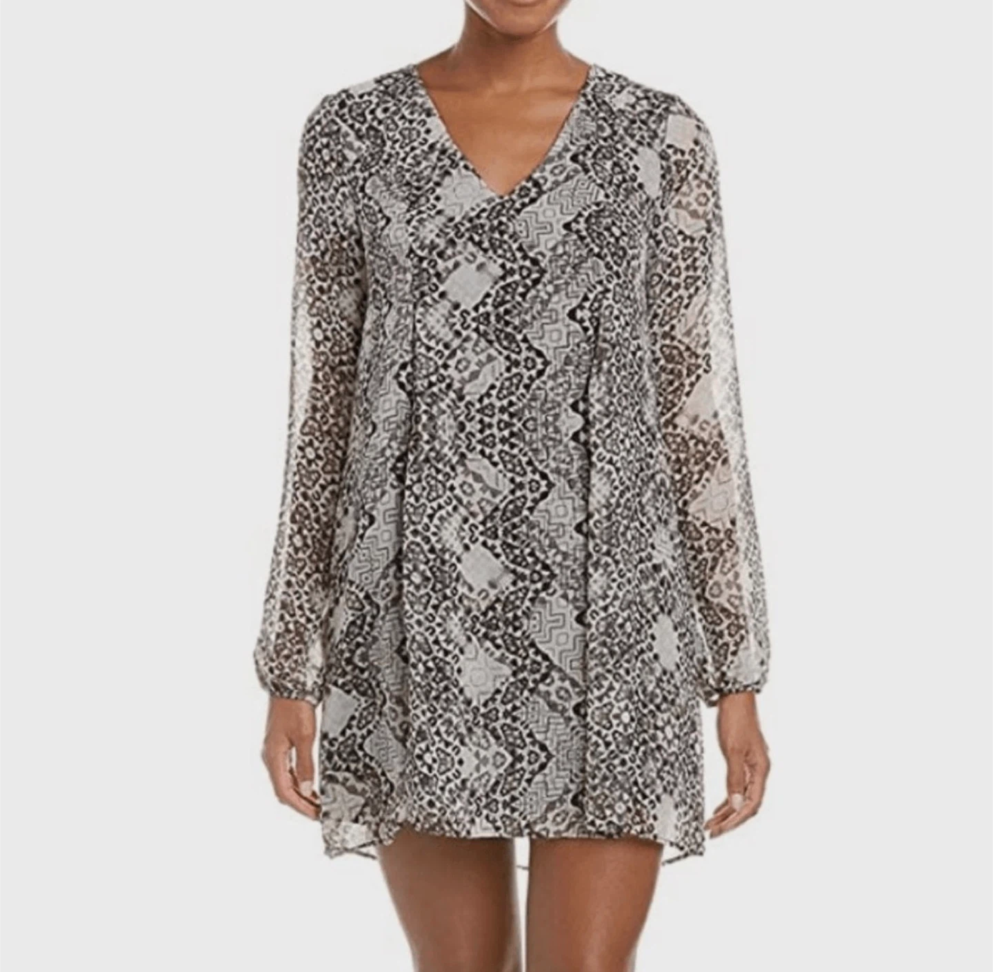 BCBG Generation Women's Long Sleeve Printed V-Neck Dress