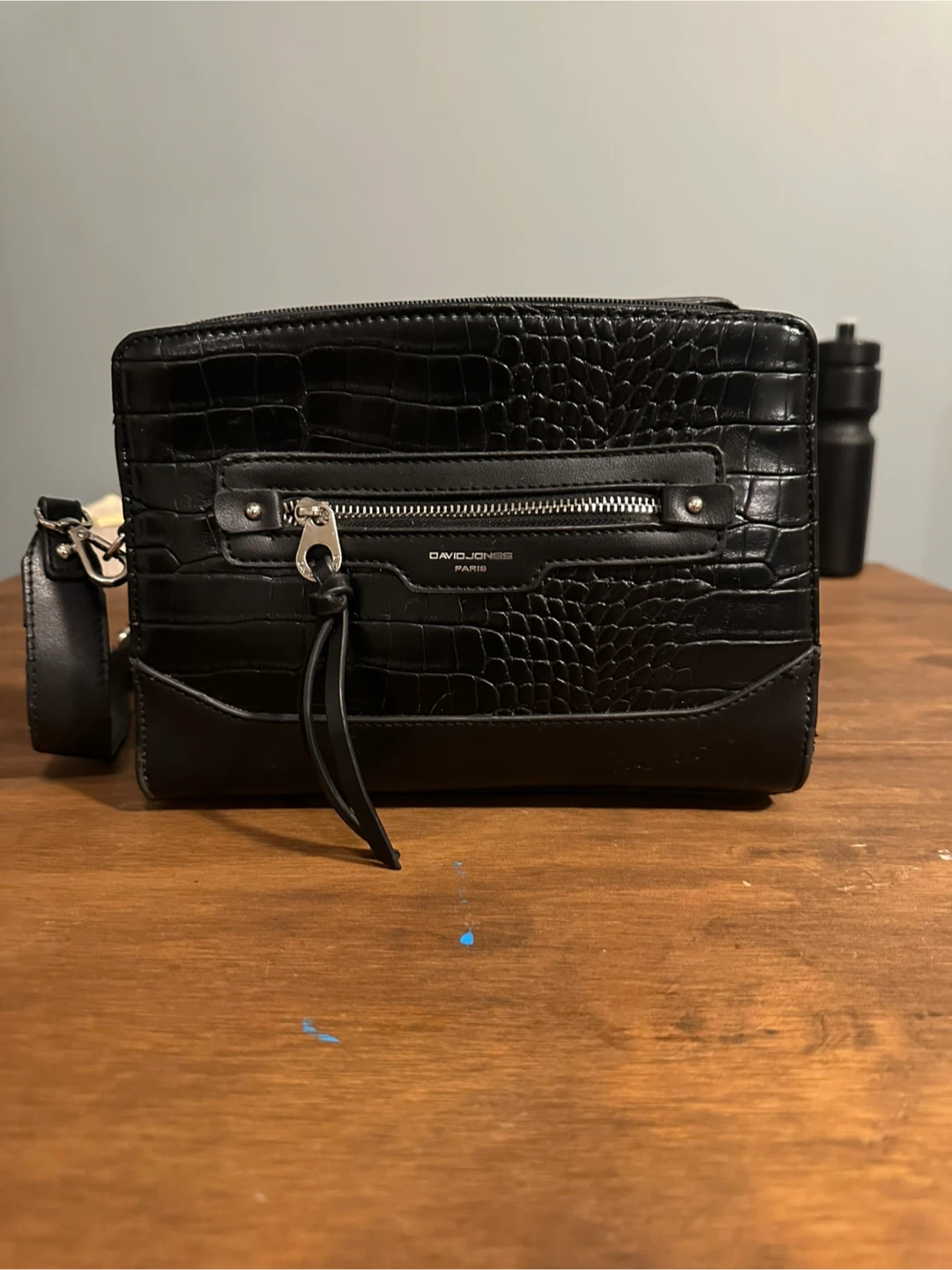 David Jones Paris Black Croc Embossed Shoulder Bag