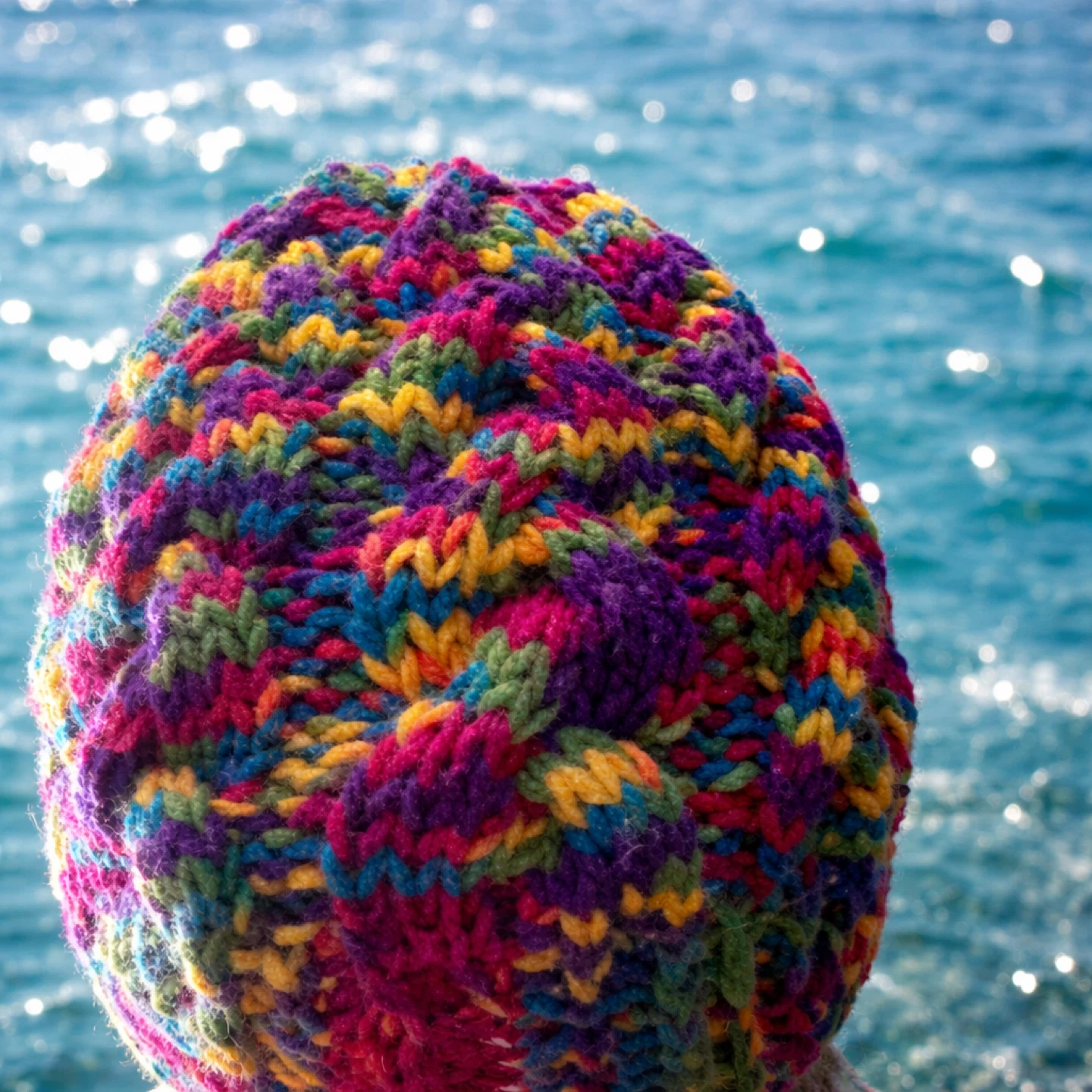 Handmade Chunky Knit Hat - Rainbow Colours