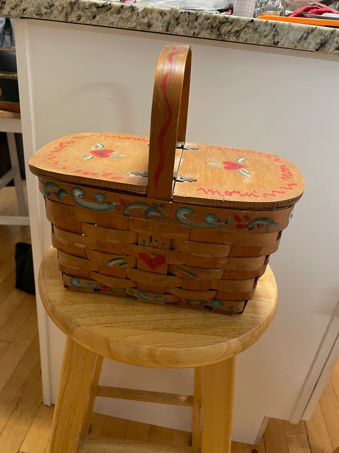 Dorothy’s Toto Hand-Painted Wooden Picnic Basket with Lid