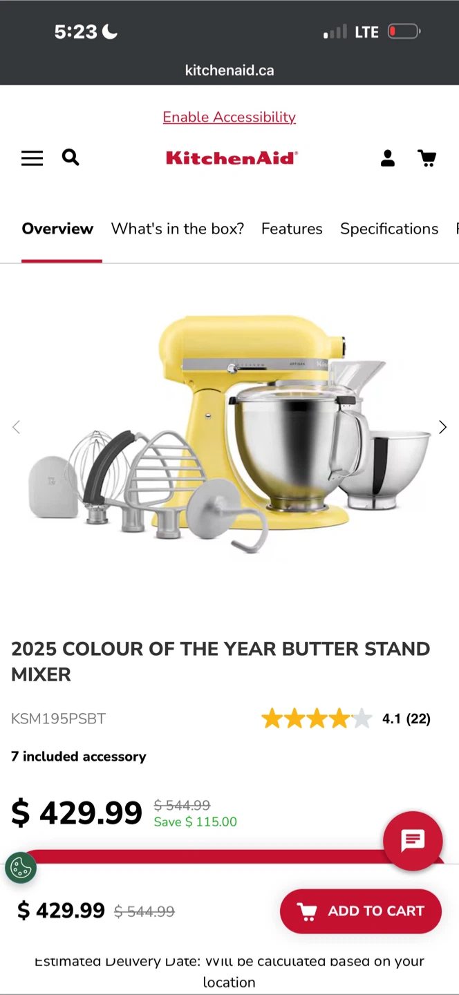 KitchenAid Artisan Tilt-Head Stand Mixer - Buttercup Yellow - photo 3