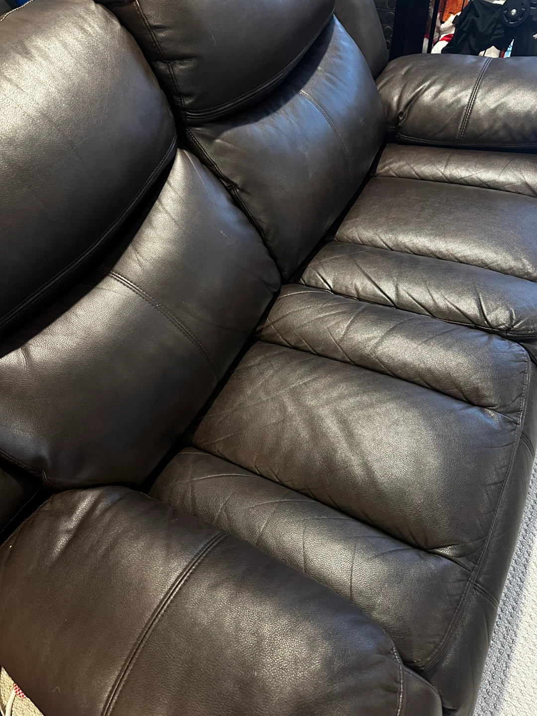 Brown Leather Loveseat Recliner - photo 3