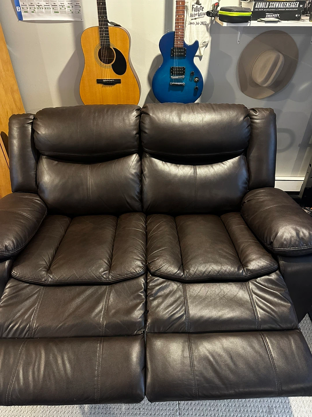 Brown Leather Loveseat Recliner - photo 2