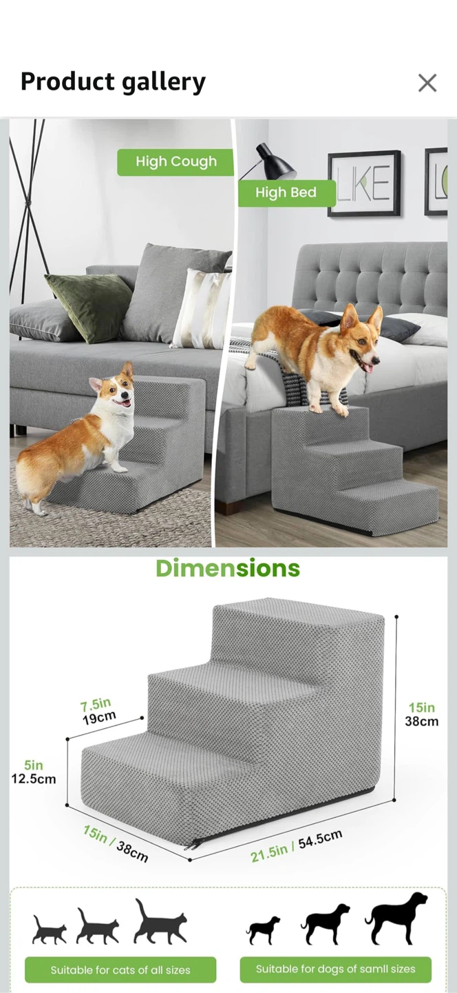 3-Step Pet Stairs for Dogs & Cats- grey colour - photo 2