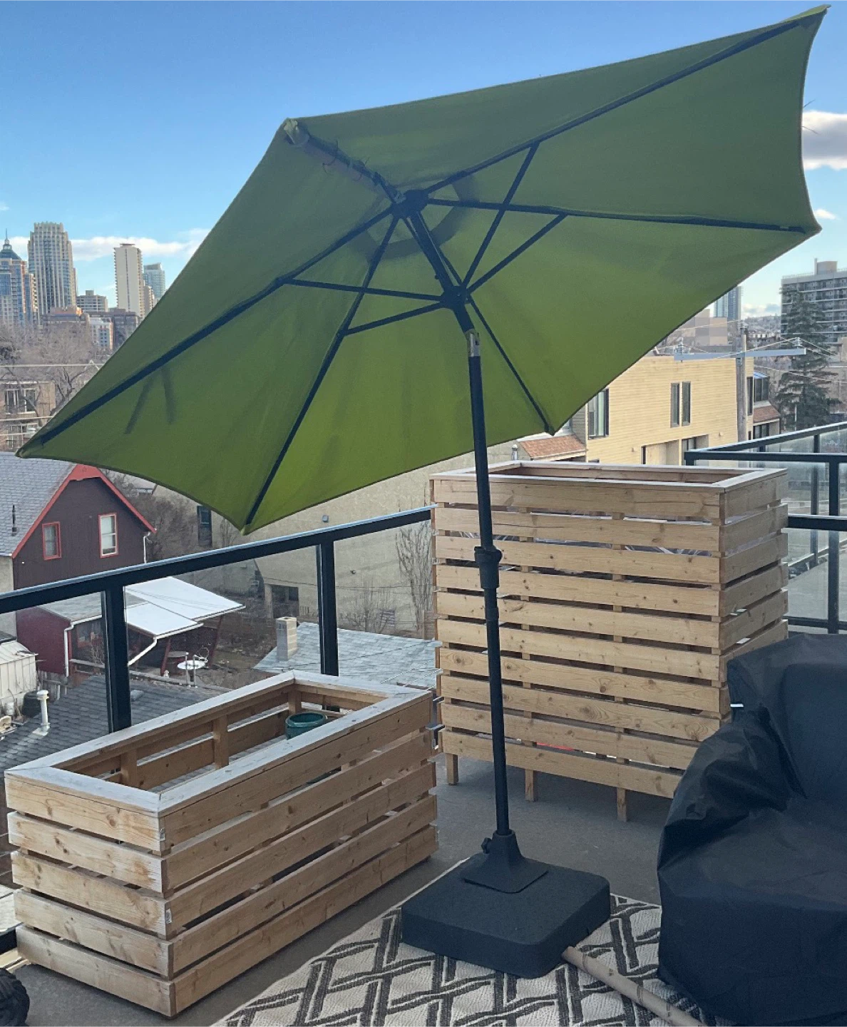 Green Patio Umbrella with Base