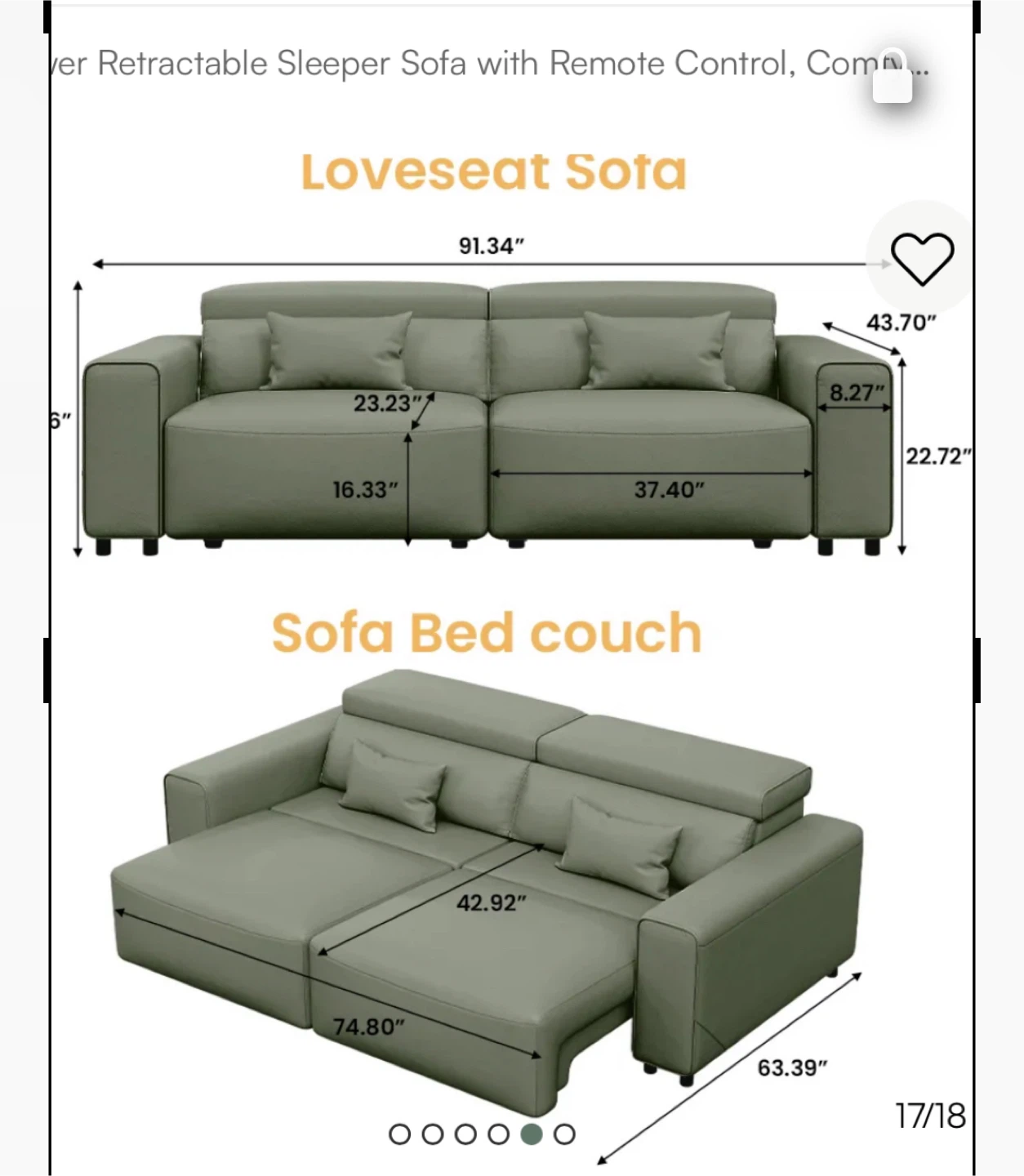 Grey Loveseat Sofa Sleeper with Remote Control - photo 2